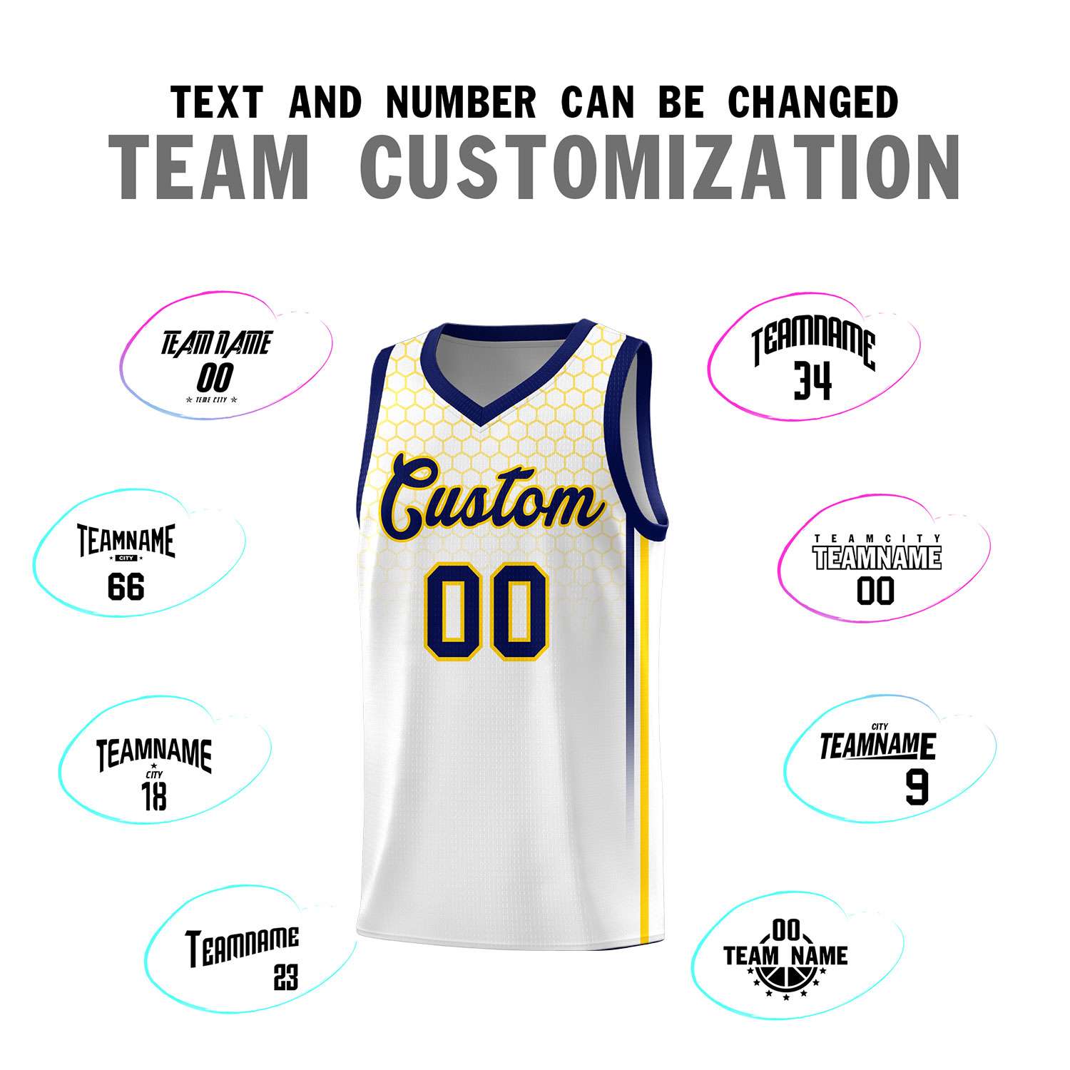 Custom White Personalized Honeycomb Pattern Sports Uniform Basketball Jersey