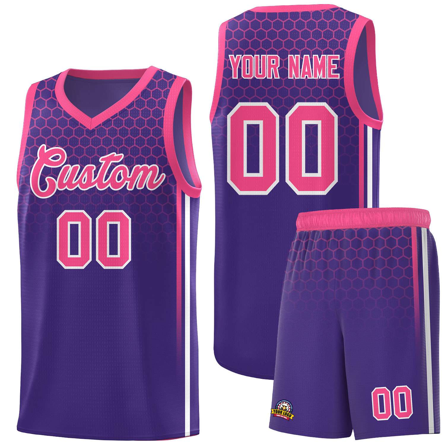 Custom Purple Personalized Honeycomb Pattern Sports Uniform Basketball Jersey