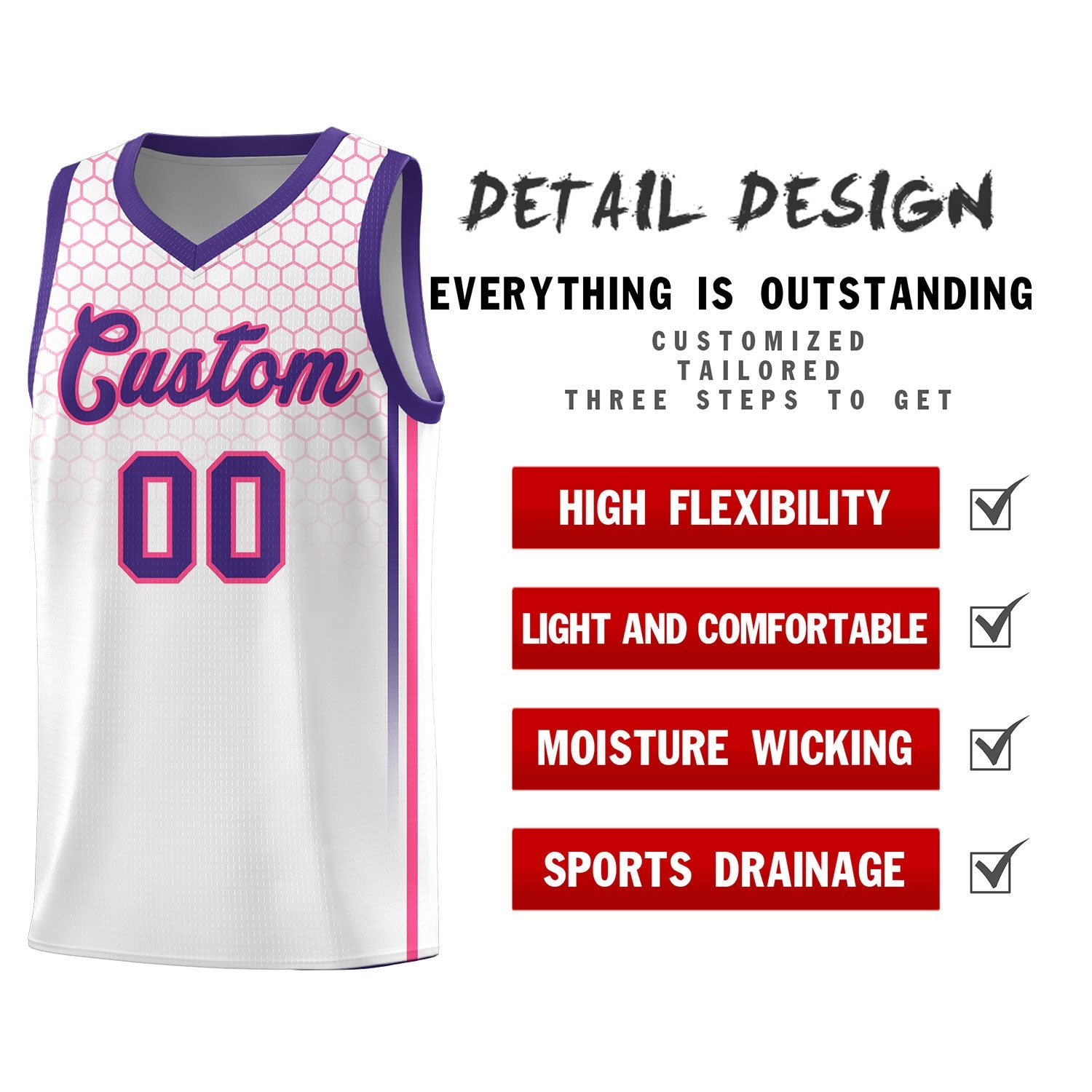 Custom White Personalized Honeycomb Pattern Sports Uniform Basketball Jersey