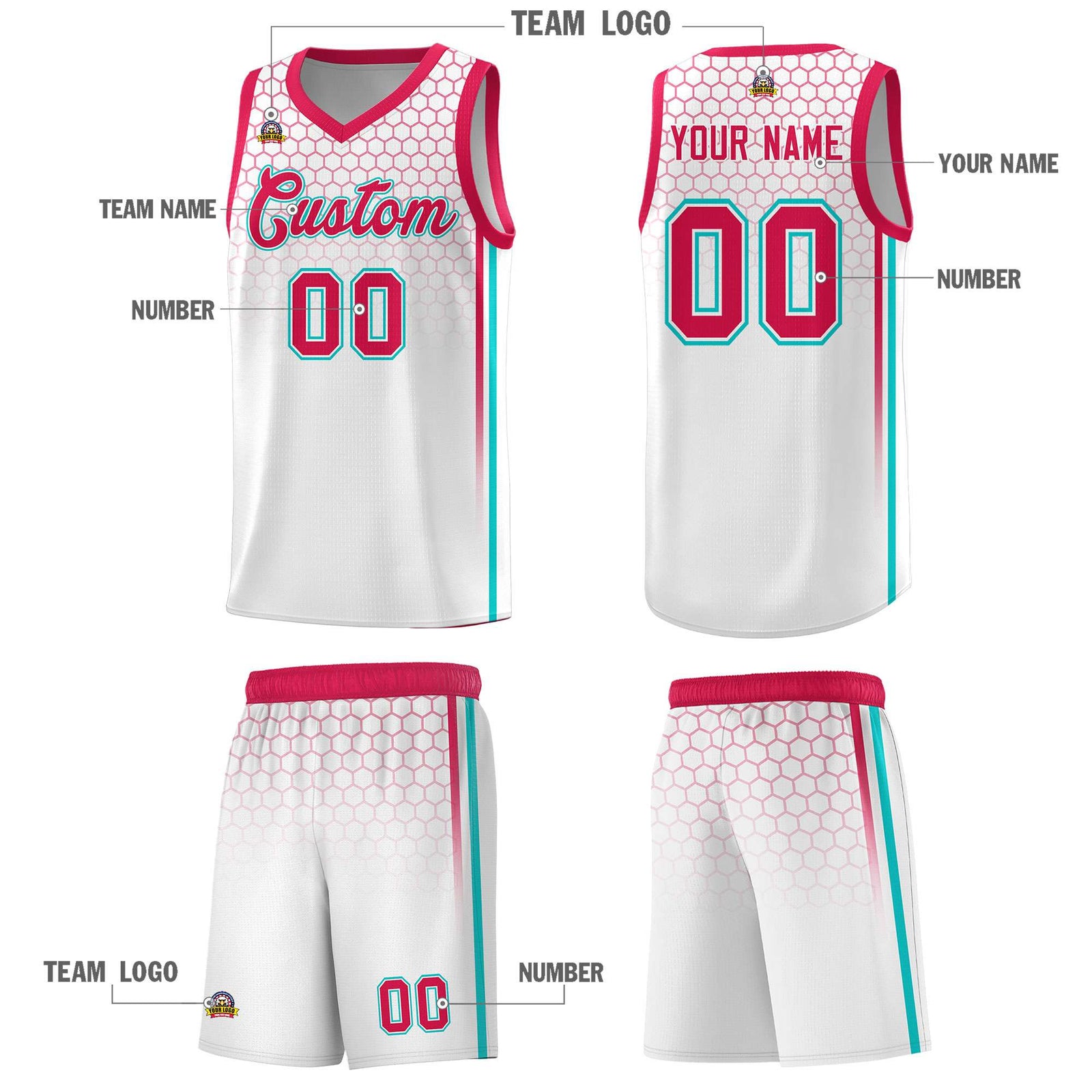 Custom White Personalized Honeycomb Pattern Sports Uniform Basketball Jersey