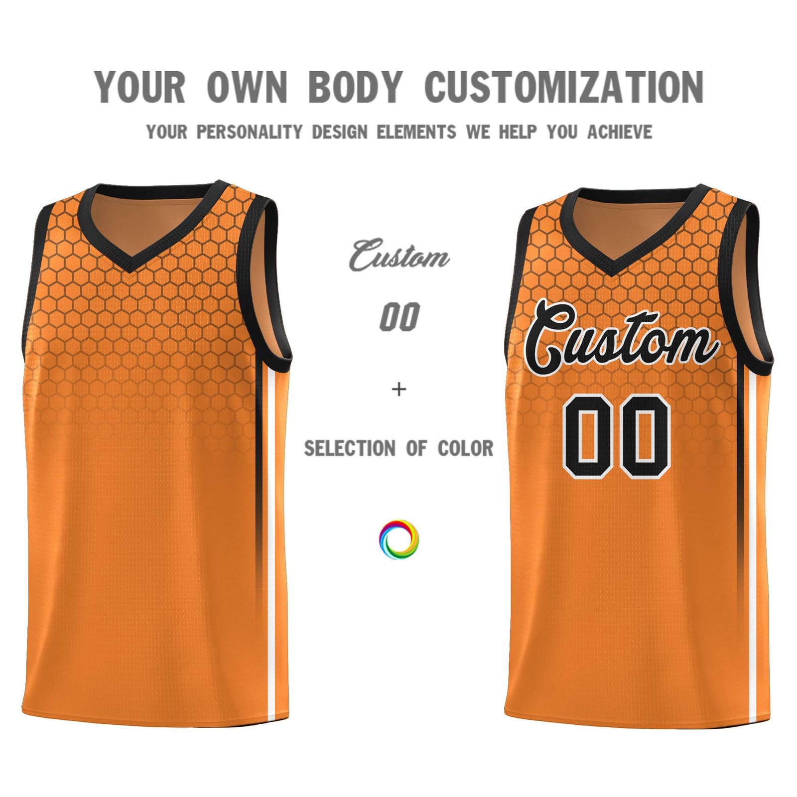 Custom Gold Orange Personalized Honeycomb Pattern Sports Uniform Basketball Jersey