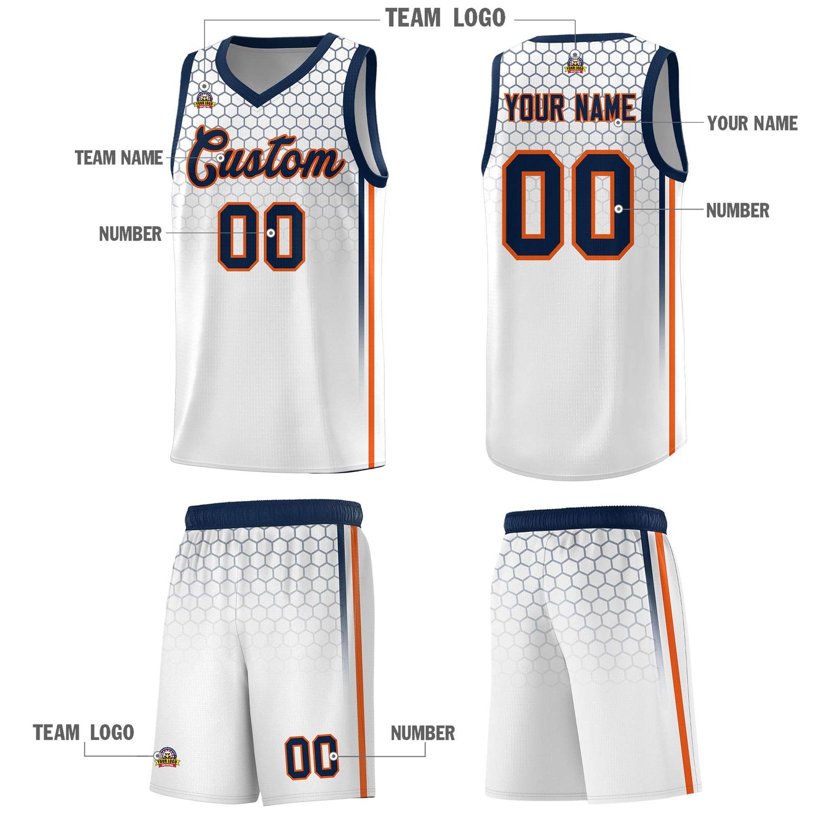Custom White Personalized Honeycomb Pattern Sports Uniform Basketball Jersey
