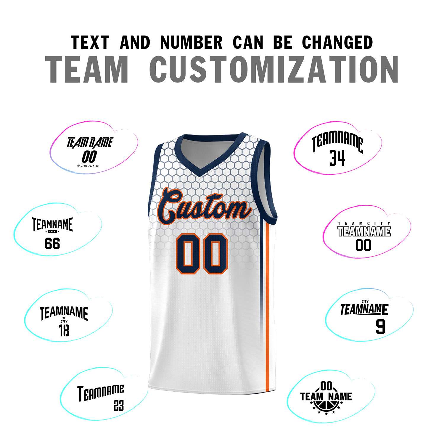Custom White Personalized Honeycomb Pattern Sports Uniform Basketball Jersey
