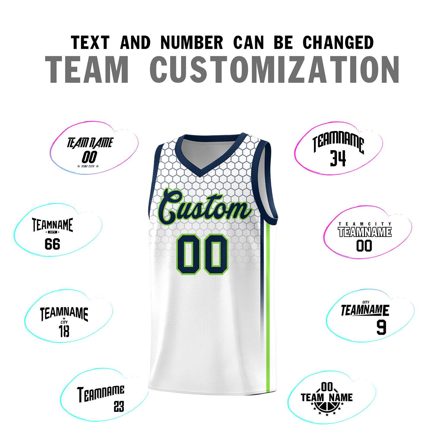 Custom White Personalized Honeycomb Pattern Sports Uniform Basketball Jersey