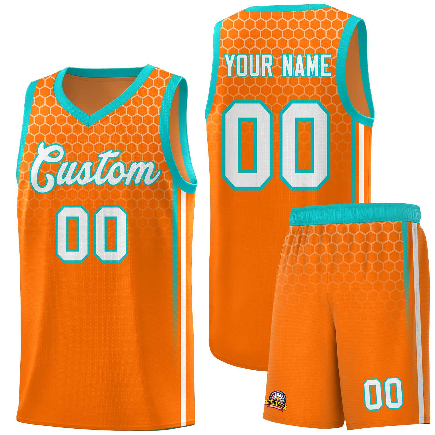 Custom Orange Personalized Honeycomb Pattern Sports Uniform Basketball Jersey
