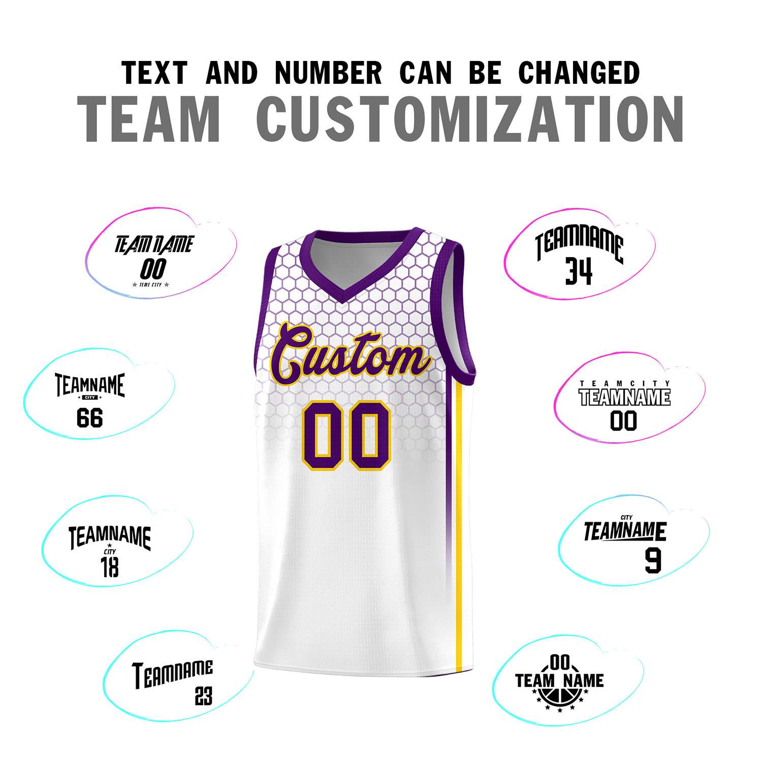 Custom White Personalized Honeycomb Pattern Sports Uniform Basketball Jersey