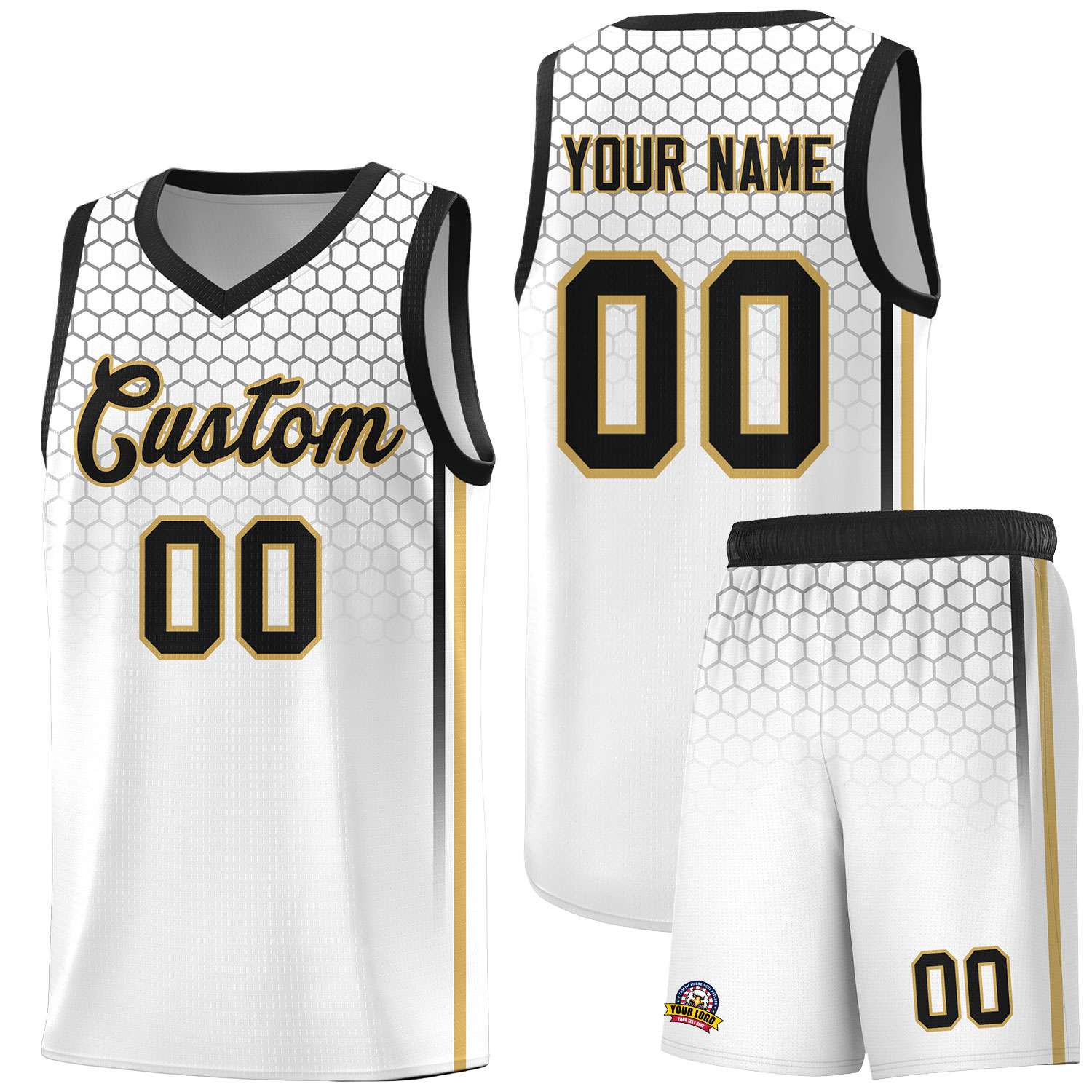 Custom White Personalized Honeycomb Pattern Sports Uniform Basketball Jersey