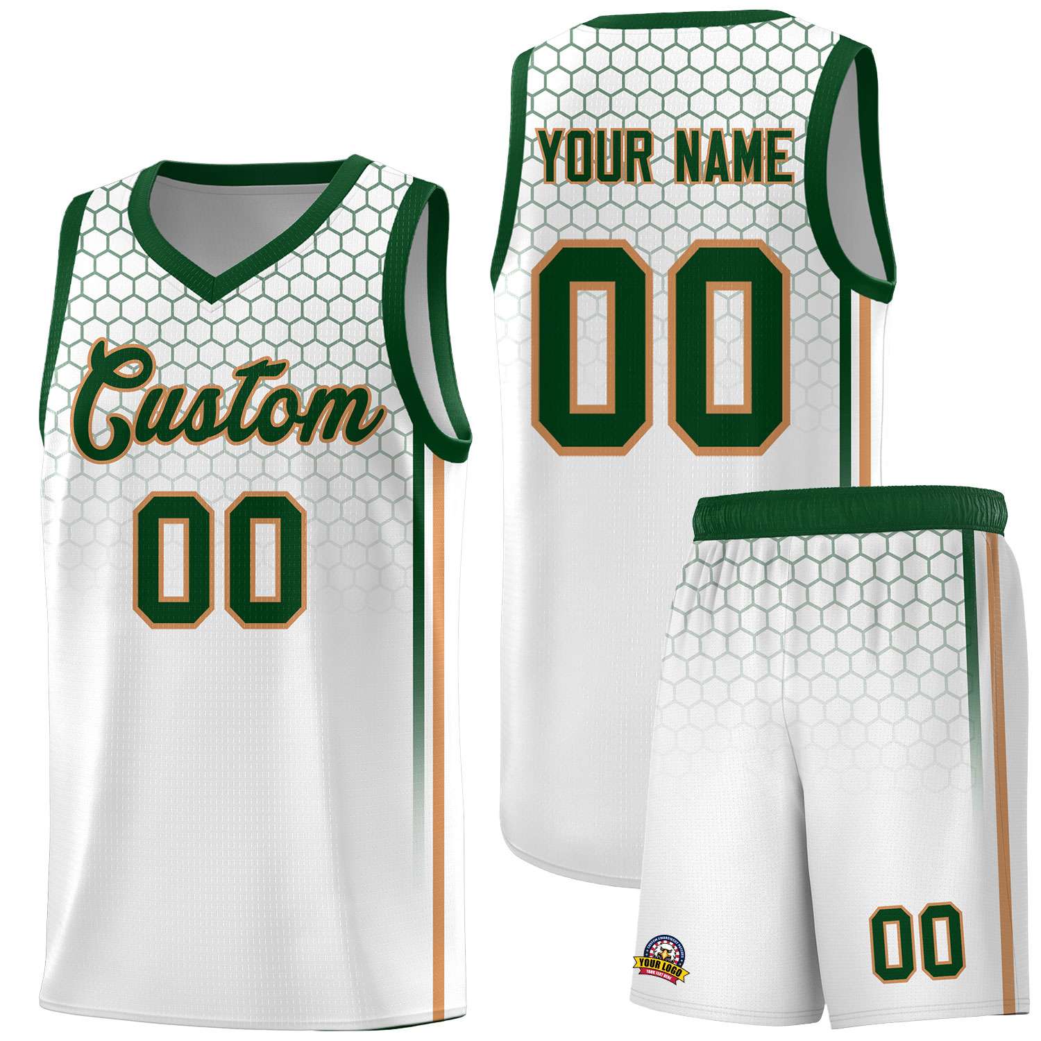 Custom White Personalized Honeycomb Pattern Sports Uniform Basketball Jersey