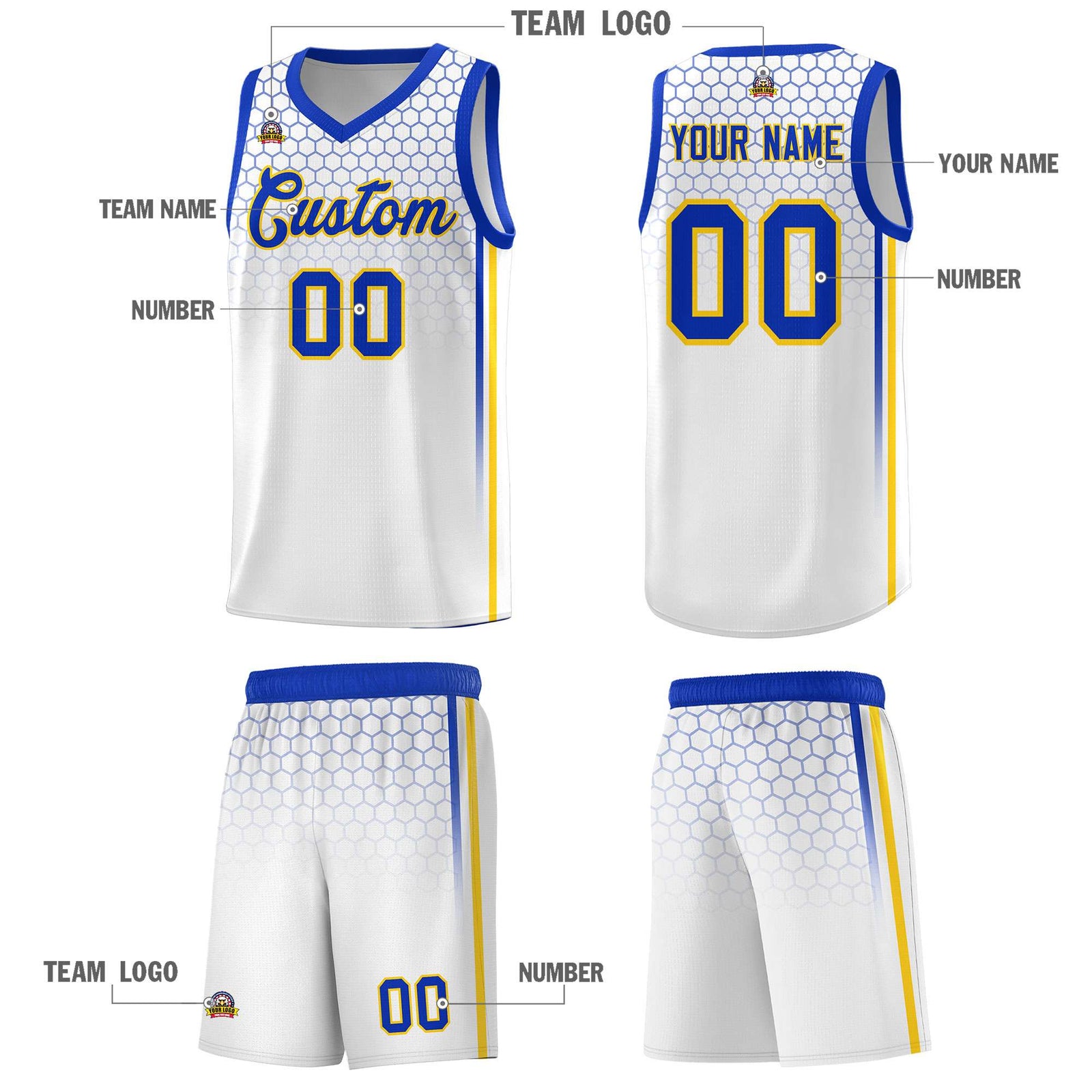 Custom White Personalized Honeycomb Pattern Sports Uniform Basketball Jersey