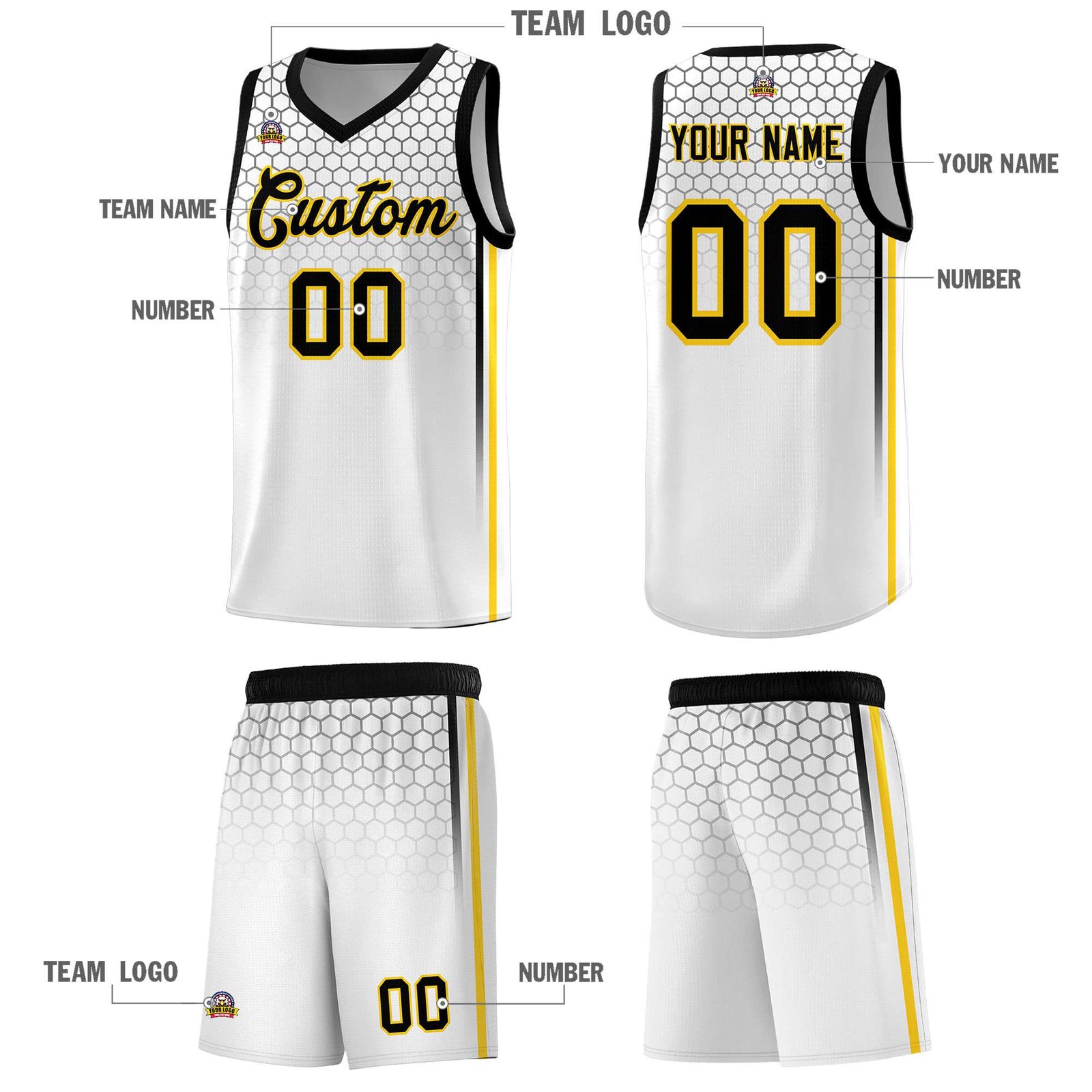 Custom White Personalized Honeycomb Pattern Sports Uniform Basketball Jersey