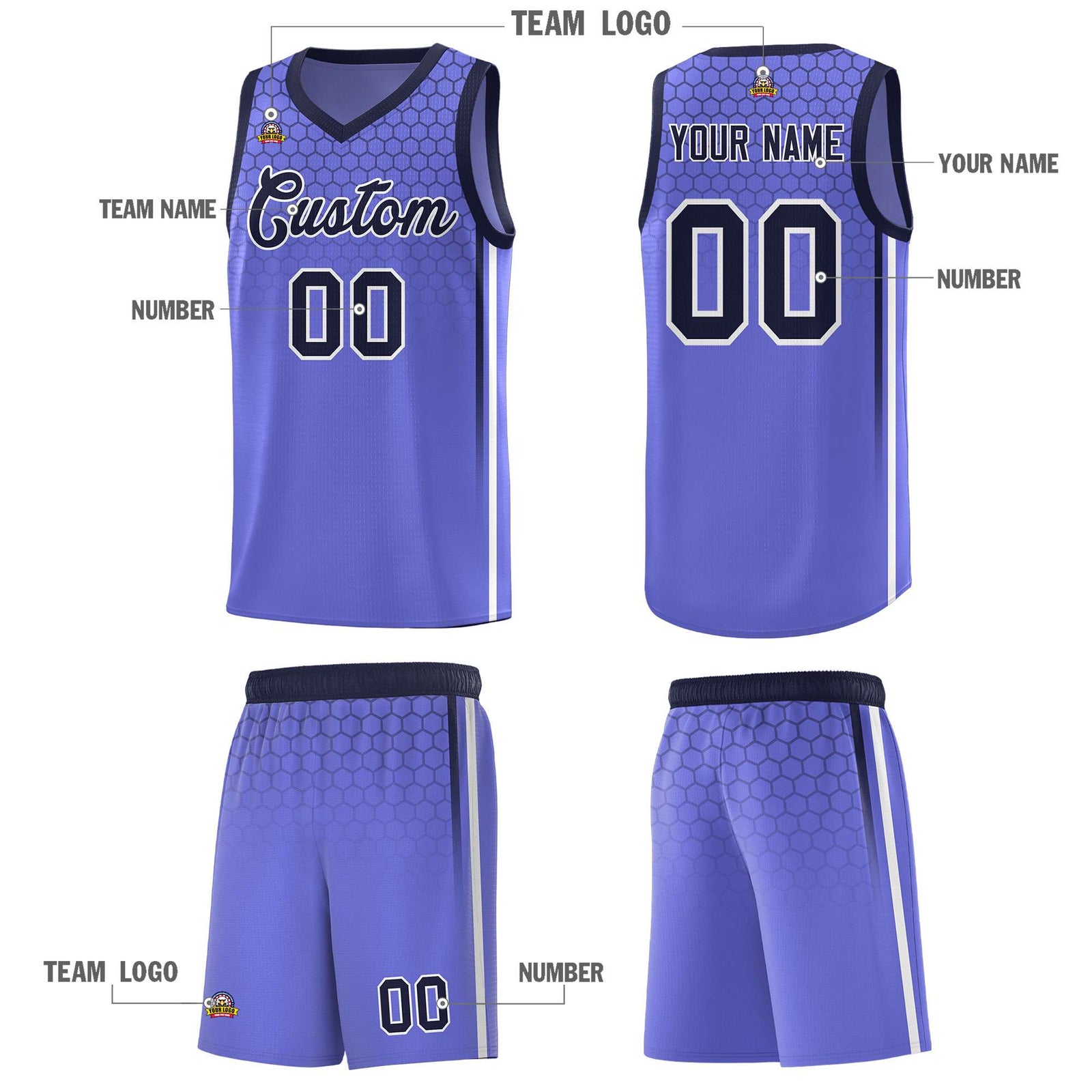 Custom Purple Personalized Honeycomb Pattern Sports Uniform Basketball Jersey