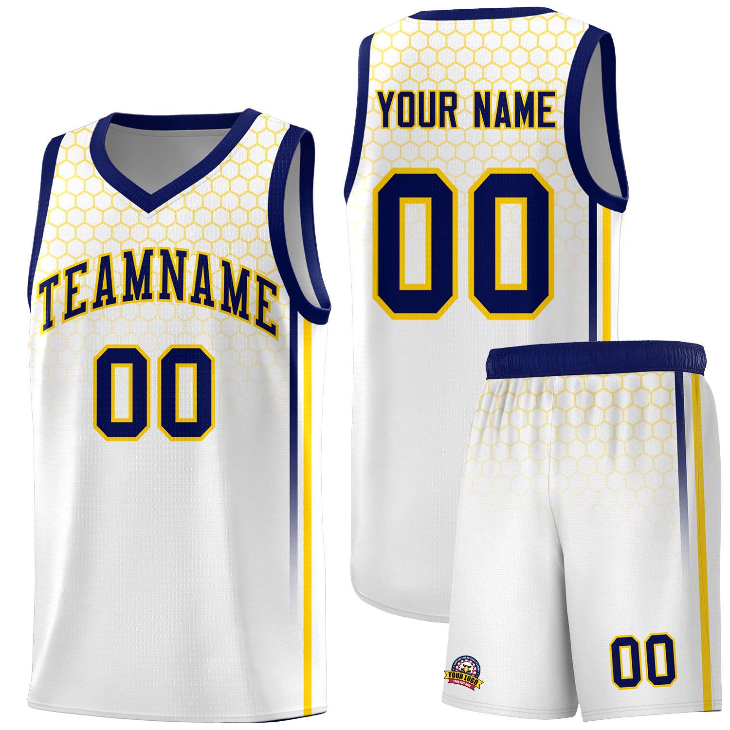 Custom White Personalized Honeycomb Pattern Sports Uniform Basketball Jersey