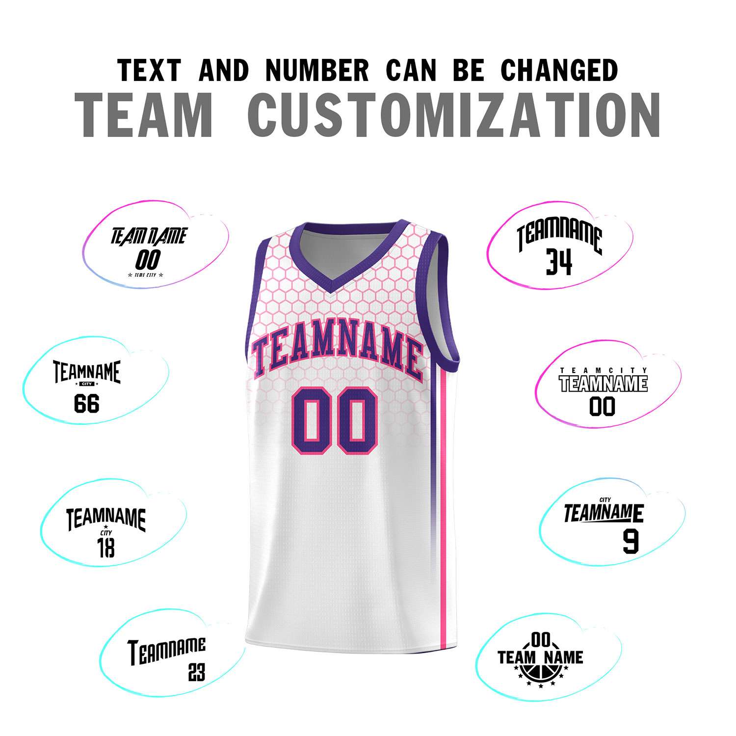 Custom White Personalized Honeycomb Pattern Sports Uniform Basketball Jersey