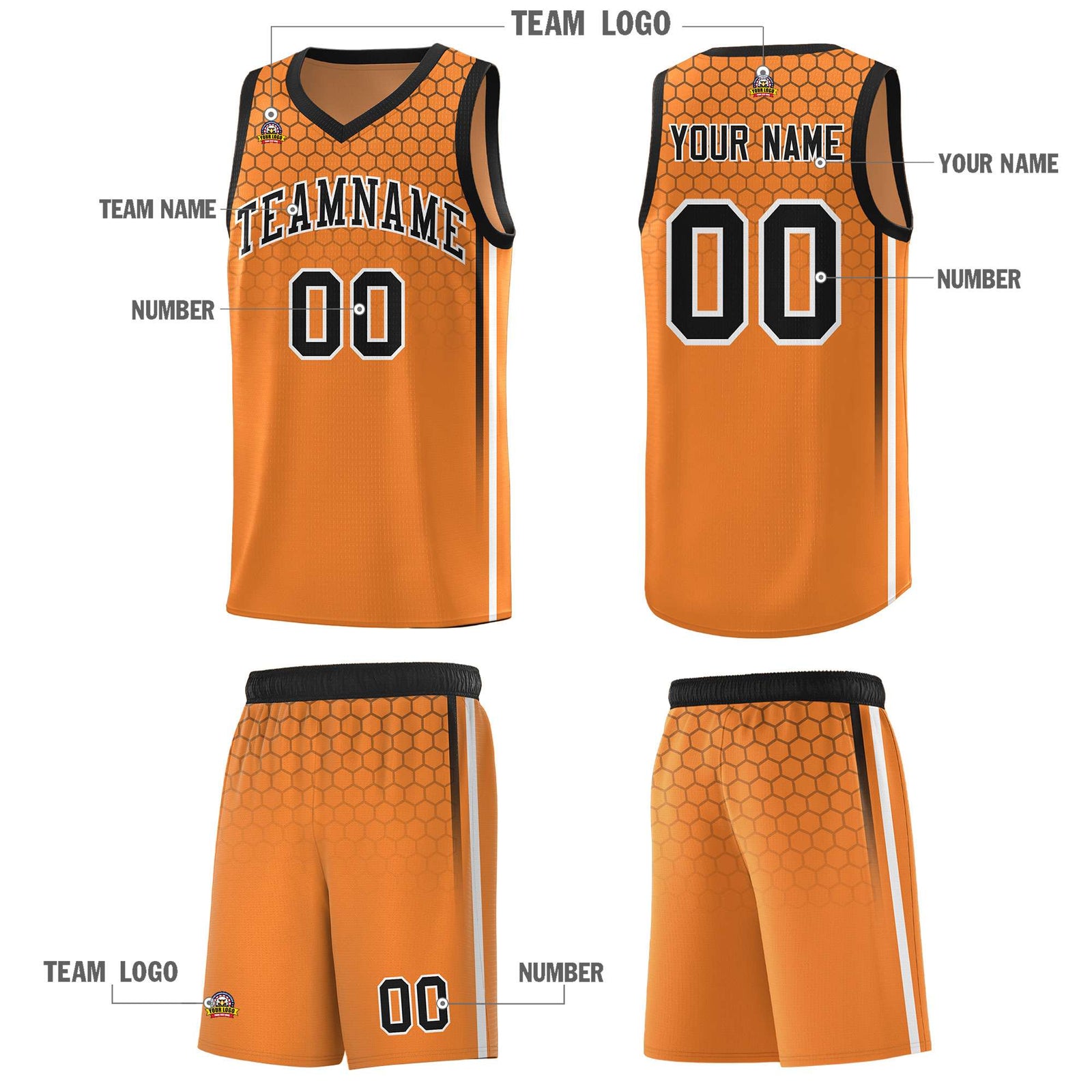 Custom Gold Orange Personalized Honeycomb Pattern Sports Uniform Basketball Jersey