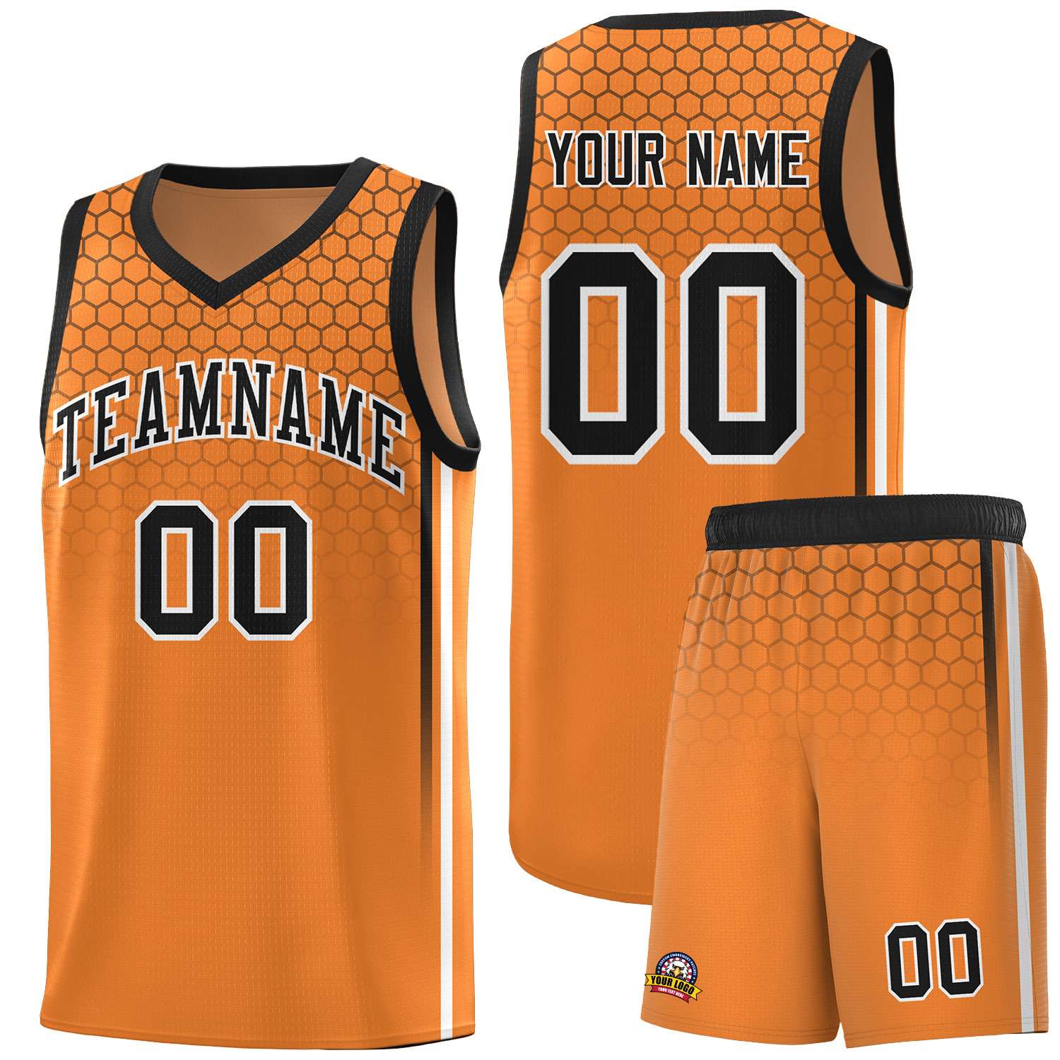 Custom Gold Orange Personalized Honeycomb Pattern Sports Uniform Basketball Jersey