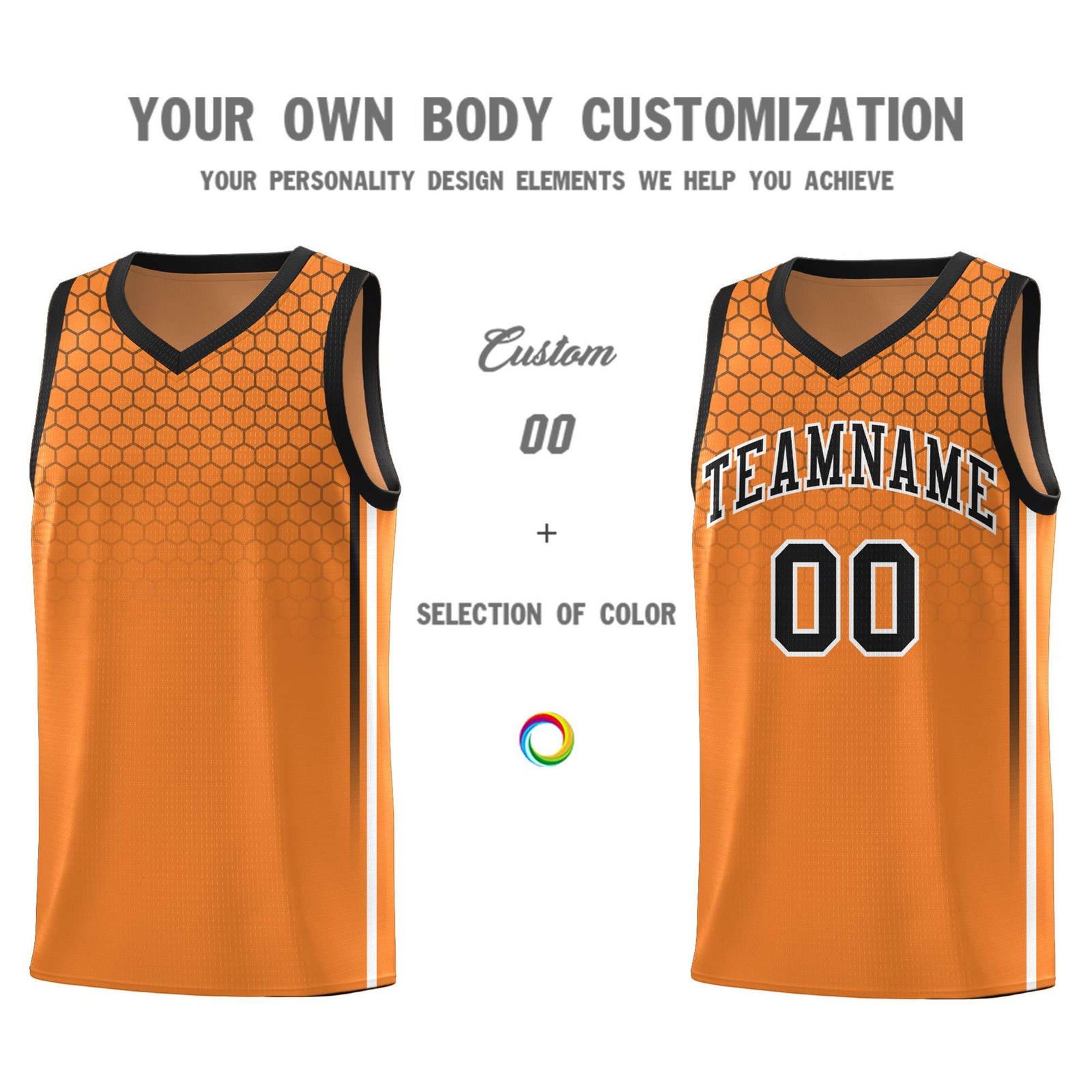 Custom Gold Orange Personalized Honeycomb Pattern Sports Uniform Basketball Jersey