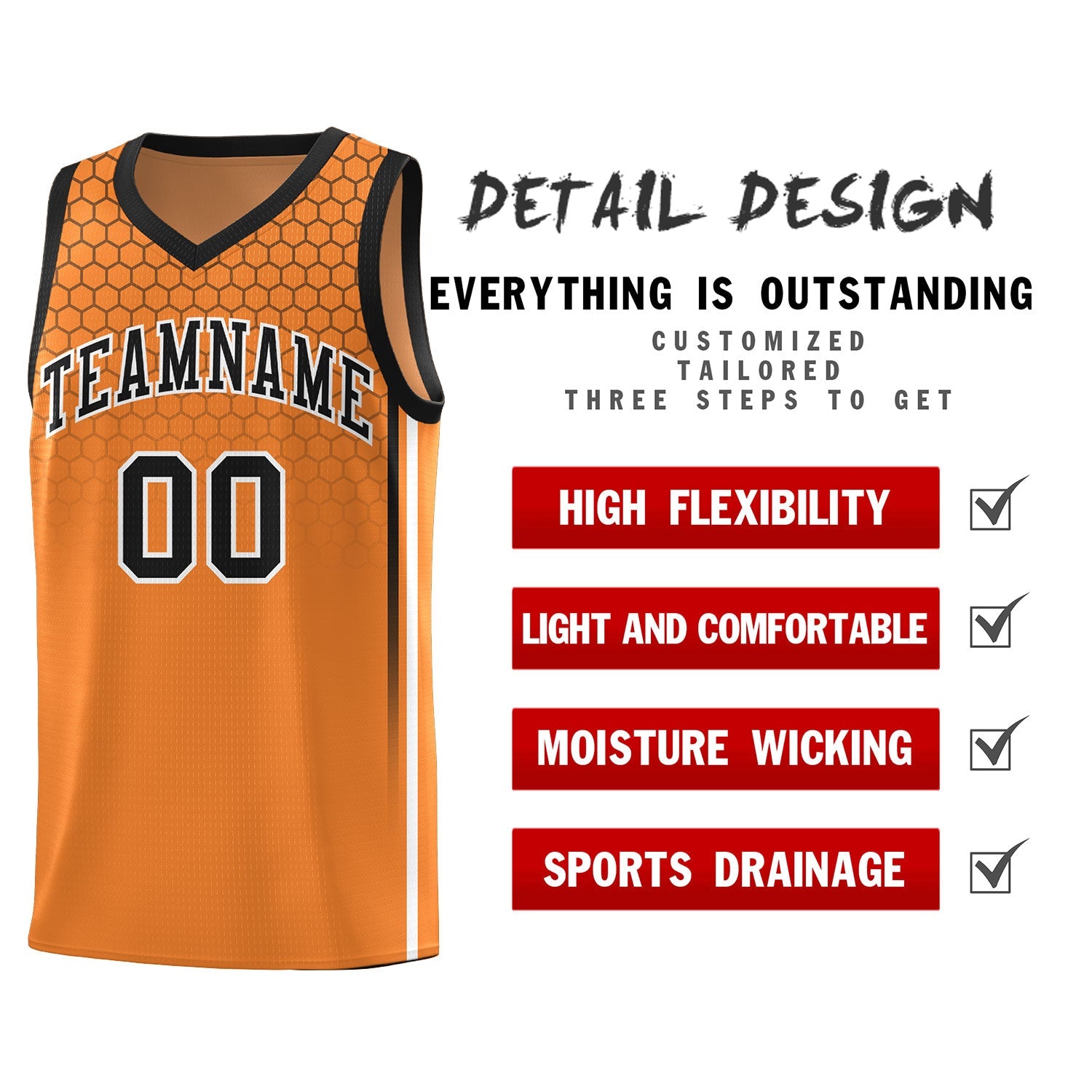 Custom Gold Orange Personalized Honeycomb Pattern Sports Uniform Basketball Jersey