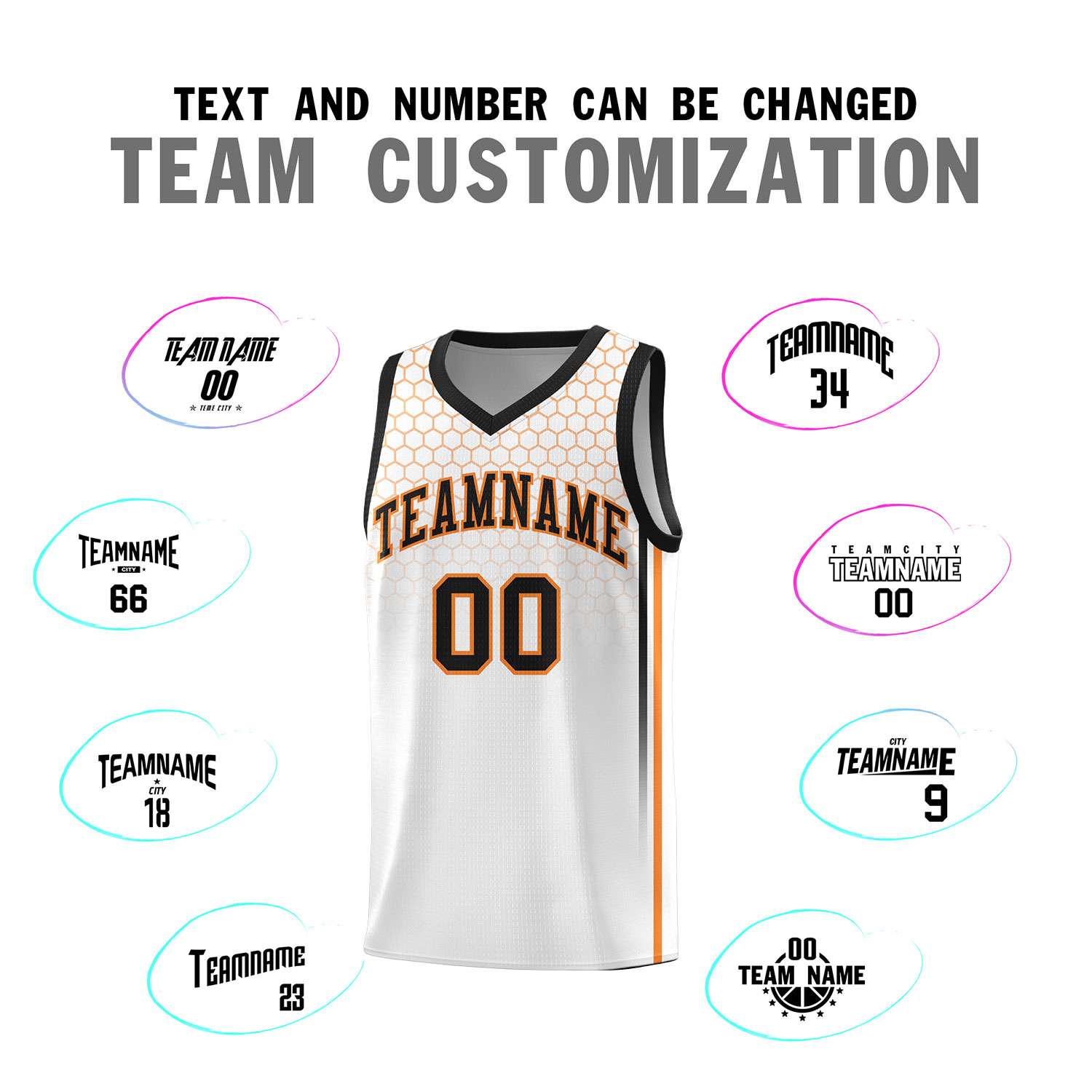 Custom White Personalized Honeycomb Pattern Sports Uniform Basketball Jersey