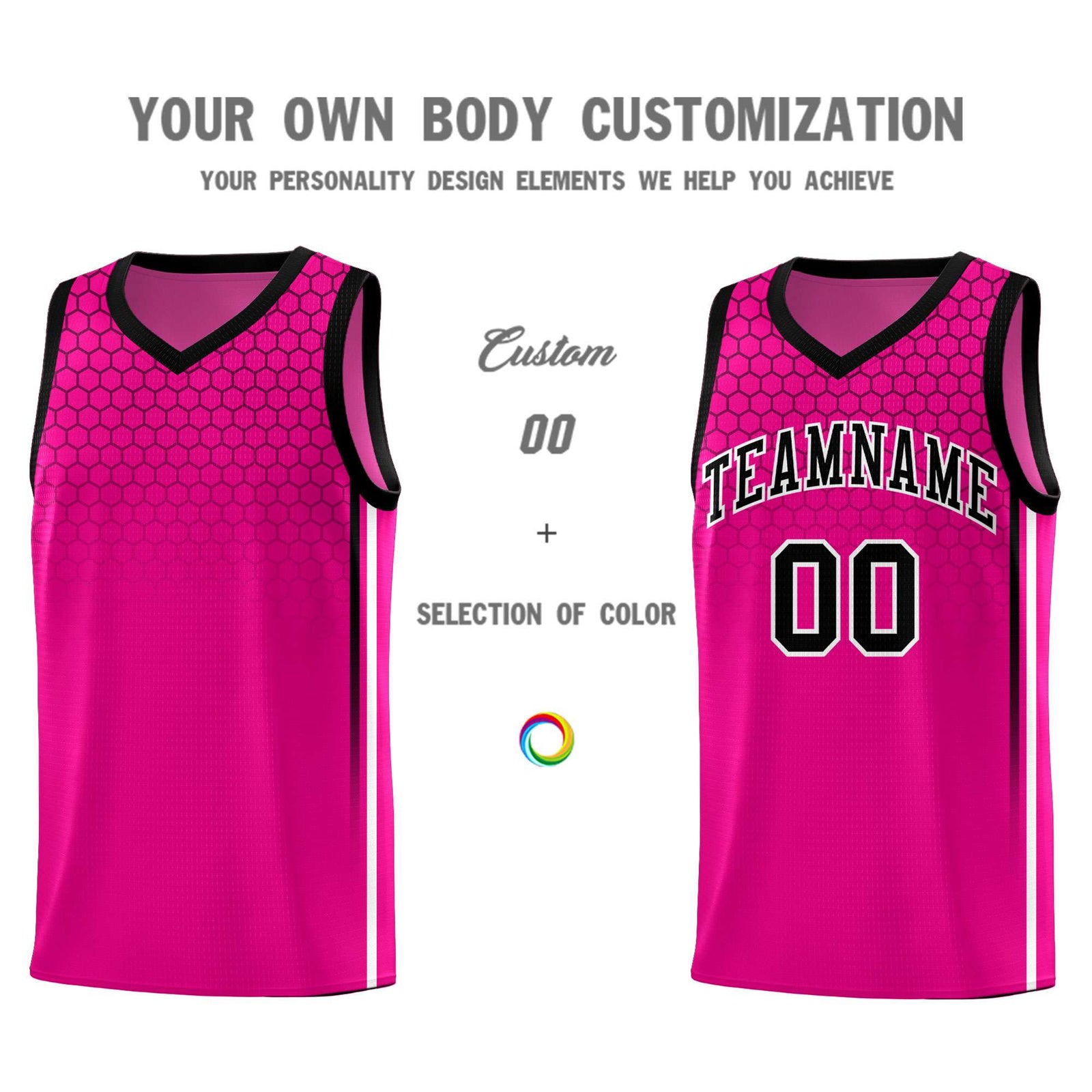 Custom Pink Personalized Honeycomb Pattern Sports Uniform Basketball Jersey