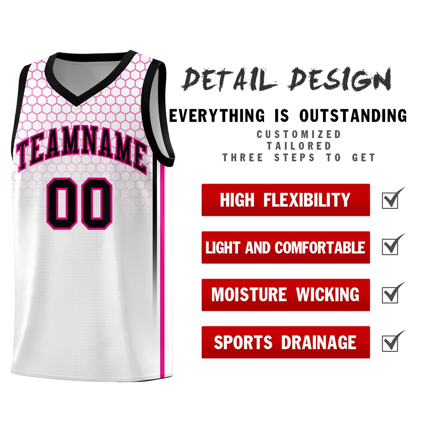 Custom White Personalized Honeycomb Pattern Sports Uniform Basketball Jersey