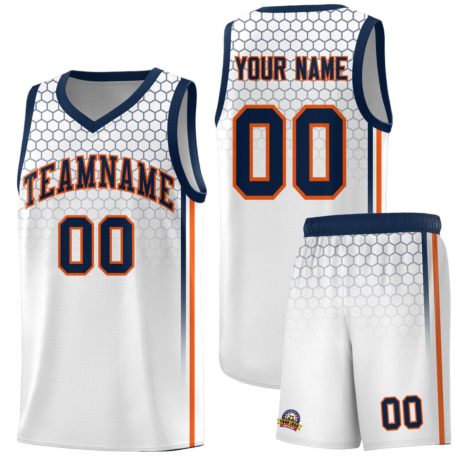 Custom White Personalized Honeycomb Pattern Sports Uniform Basketball Jersey