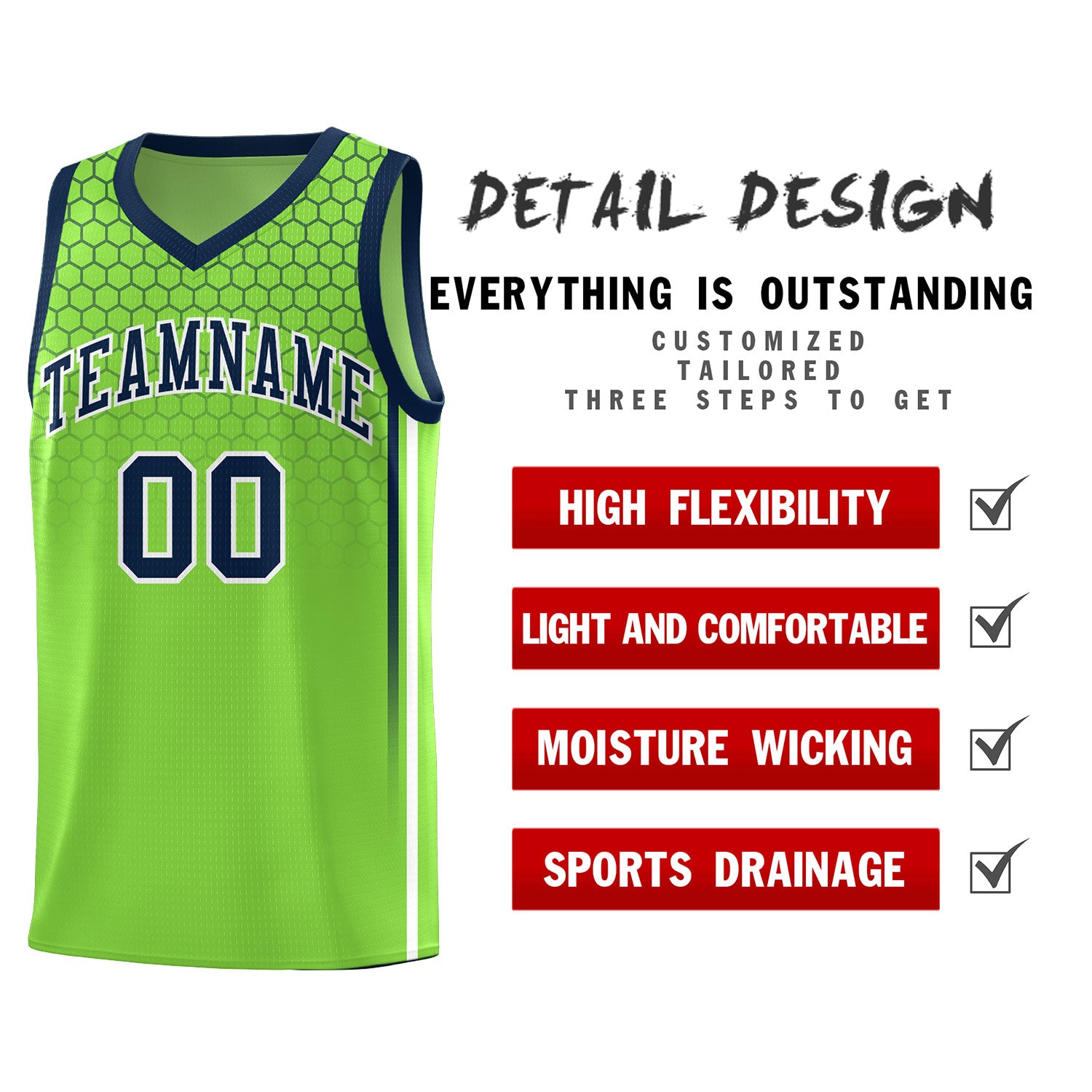 Custom Green Personalized Honeycomb Pattern Sports Uniform Basketball Jersey