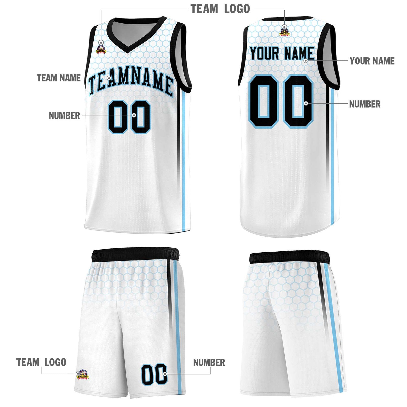 Custom White Personalized Honeycomb Pattern Sports Uniform Basketball Jersey