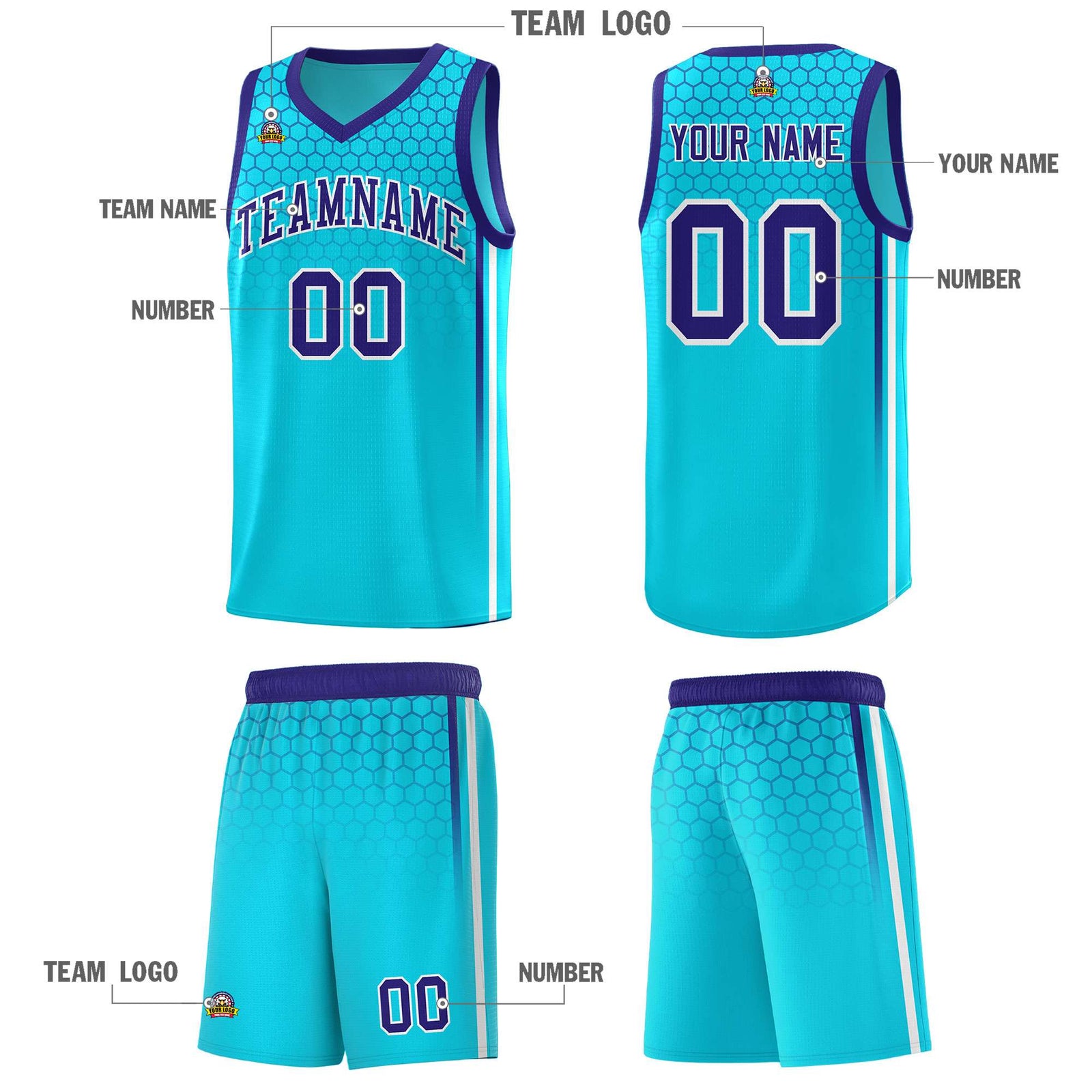 Custom Powder Blue Personalized Honeycomb Pattern Sports Uniform Basketball Jersey