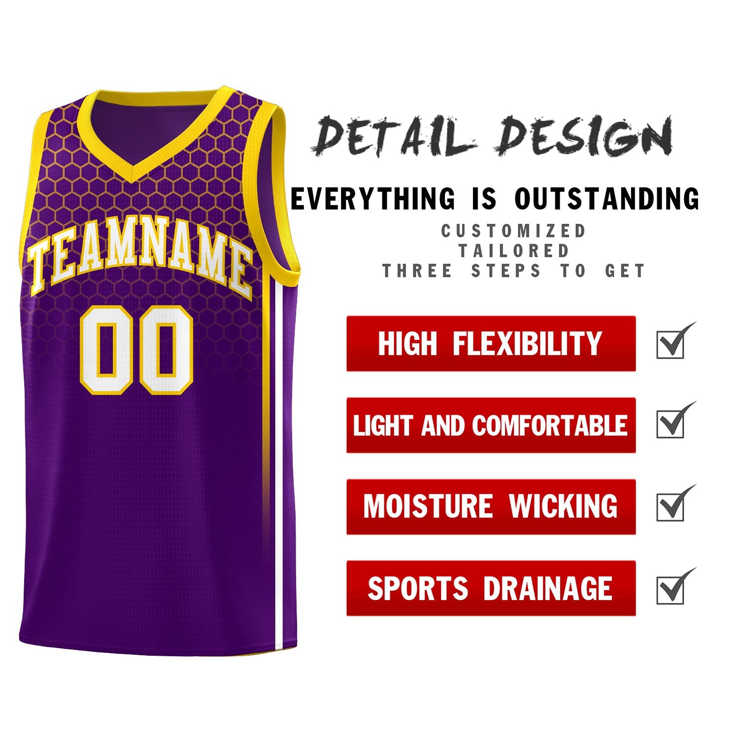 Custom Purple Personalized Honeycomb Pattern Sports Uniform Basketball Jersey