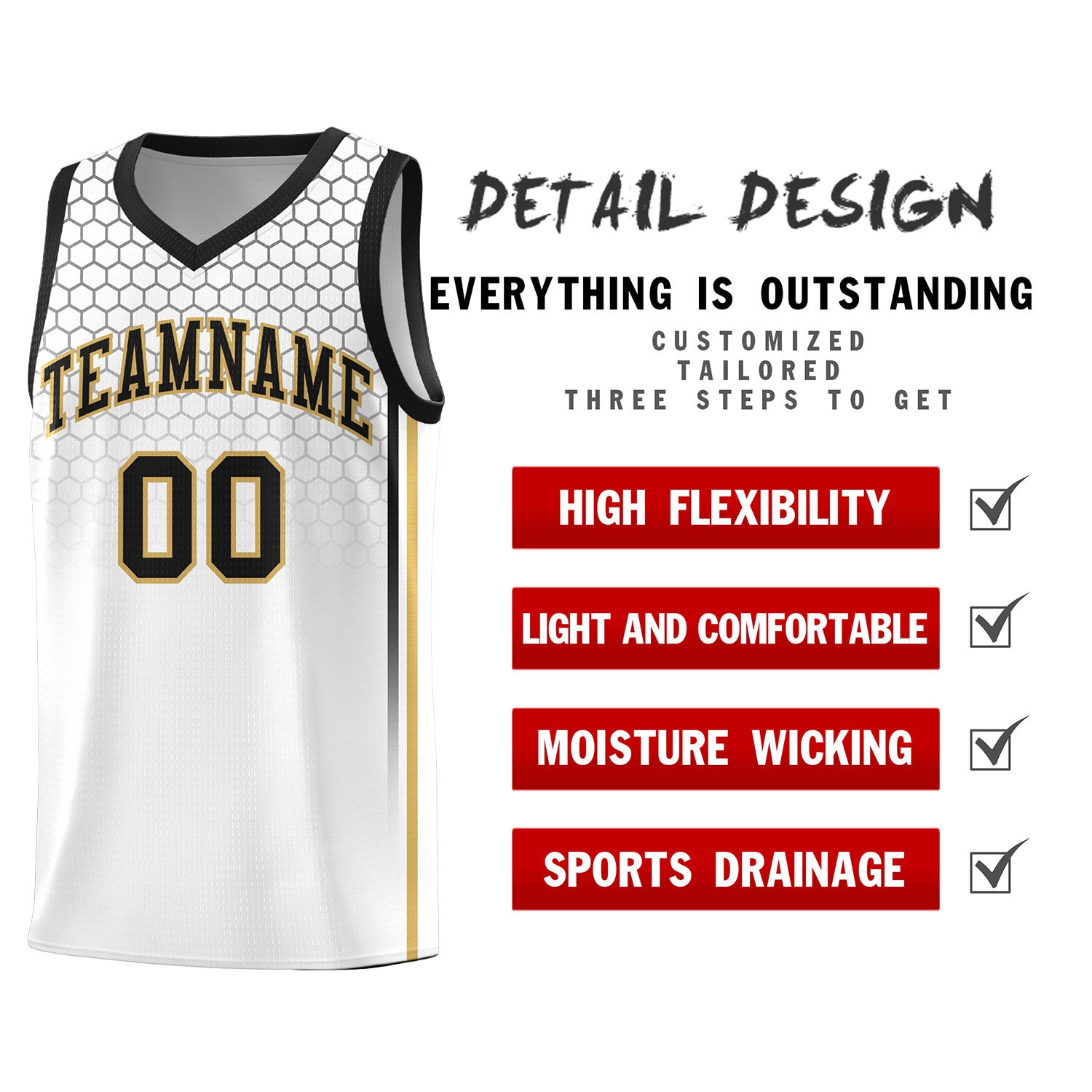 Custom White Personalized Honeycomb Pattern Sports Uniform Basketball Jersey
