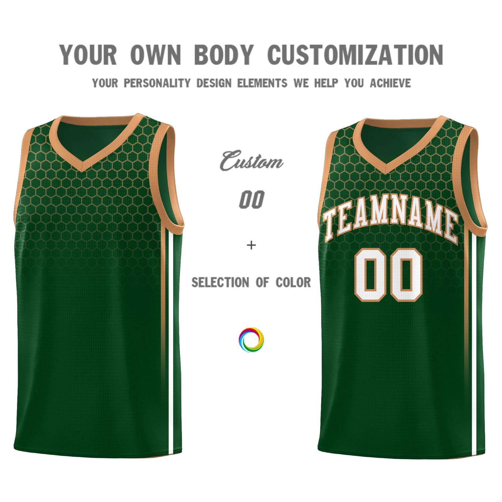 Custom Green Personalized Honeycomb Pattern Sports Uniform Basketball Jersey
