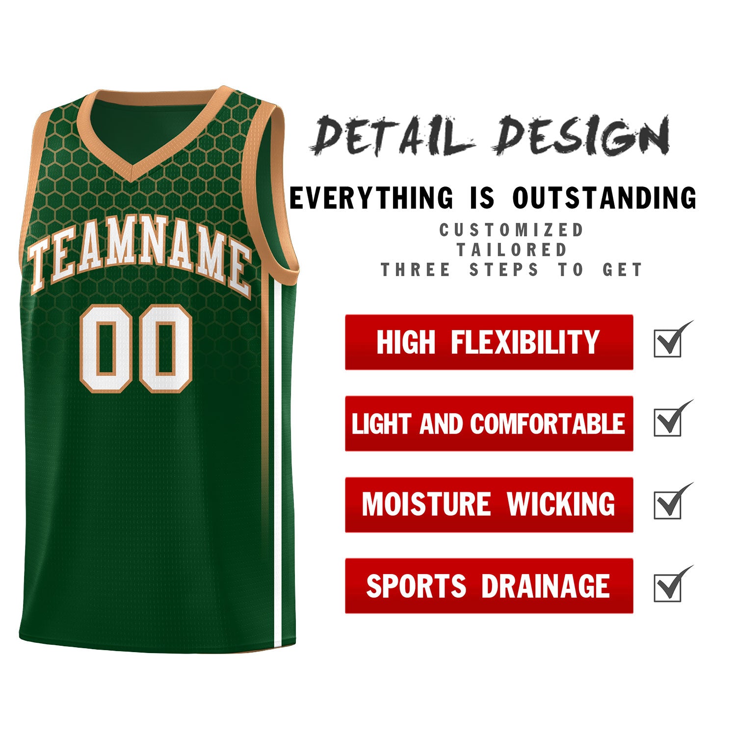 Custom Green Personalized Honeycomb Pattern Sports Uniform Basketball Jersey