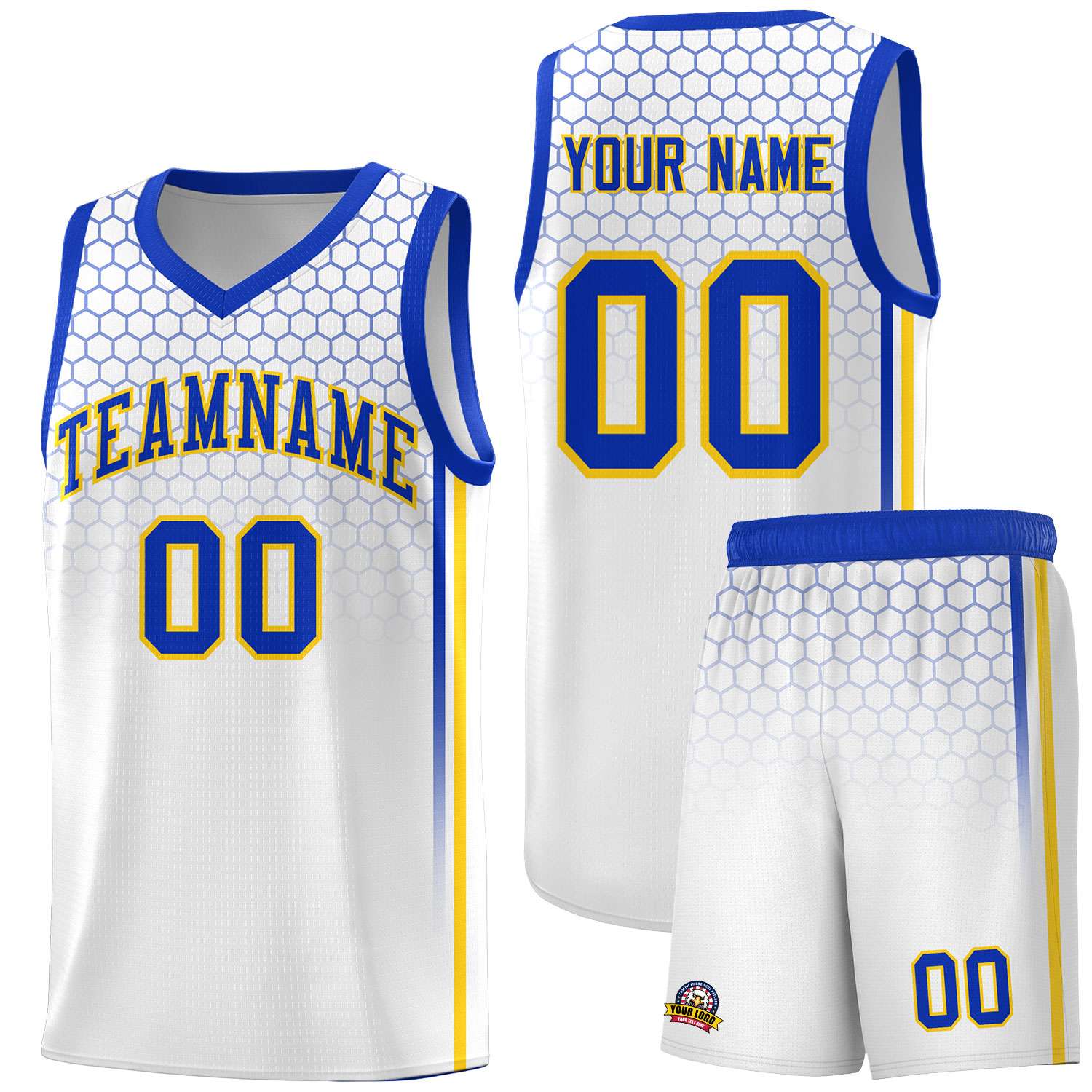Custom White Personalized Honeycomb Pattern Sports Uniform Basketball Jersey