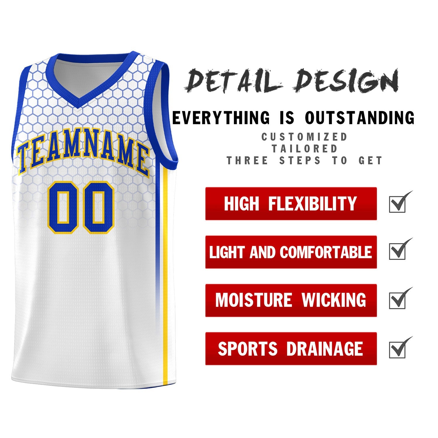 Custom White Personalized Honeycomb Pattern Sports Uniform Basketball Jersey