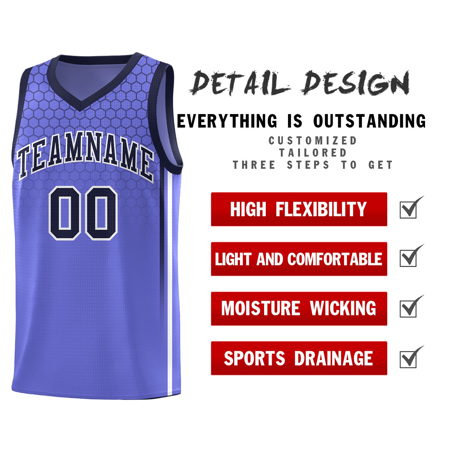 Custom Purple Personalized Honeycomb Pattern Sports Uniform Basketball Jersey