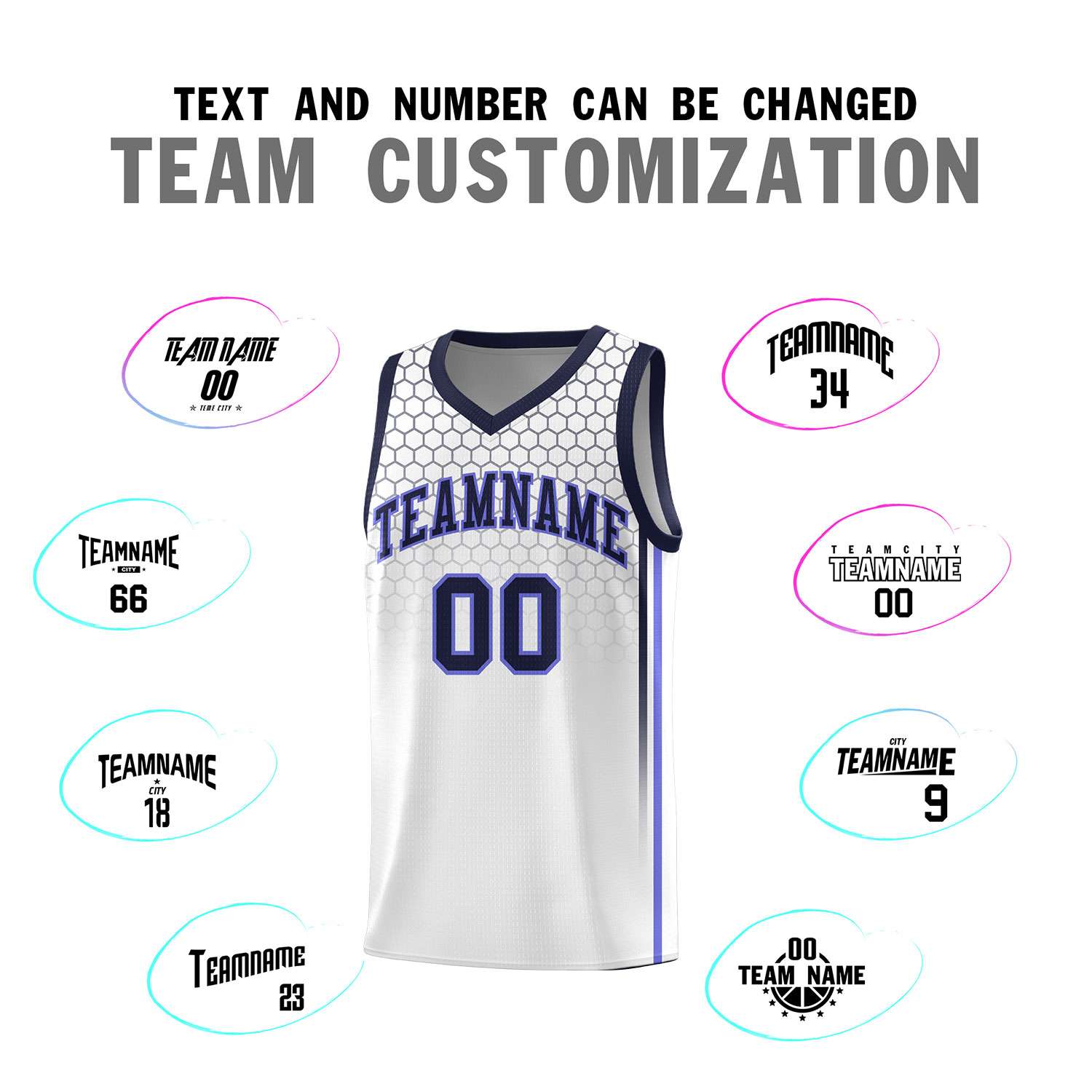 Custom White Personalized Honeycomb Pattern Sports Uniform Basketball Jersey