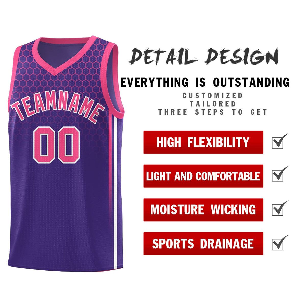 Custom Purple Personalized Honeycomb Pattern Sports Uniform Basketball Jersey