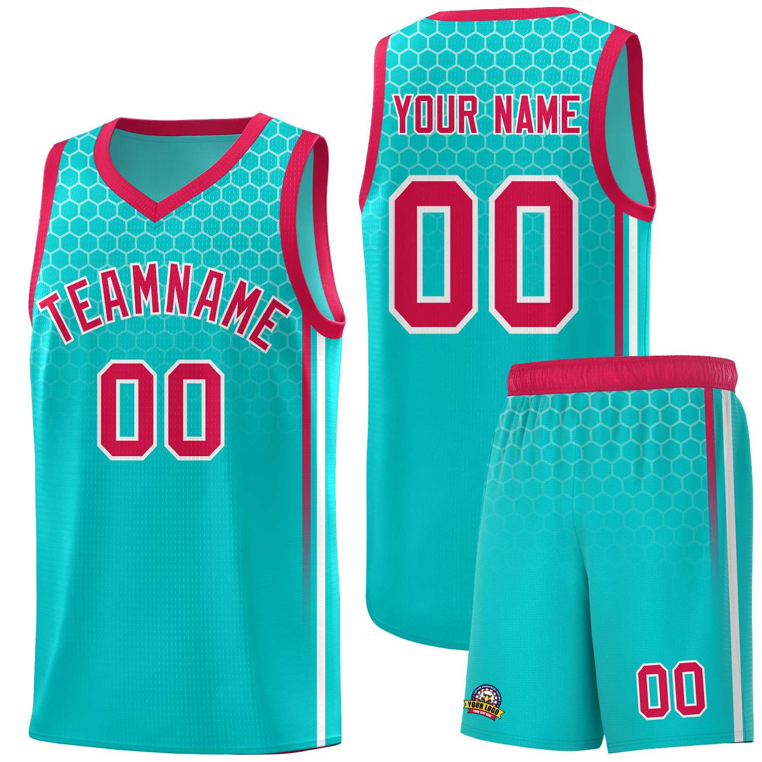 Custom Aqua Personalized Honeycomb Pattern Sports Uniform Basketball Jersey