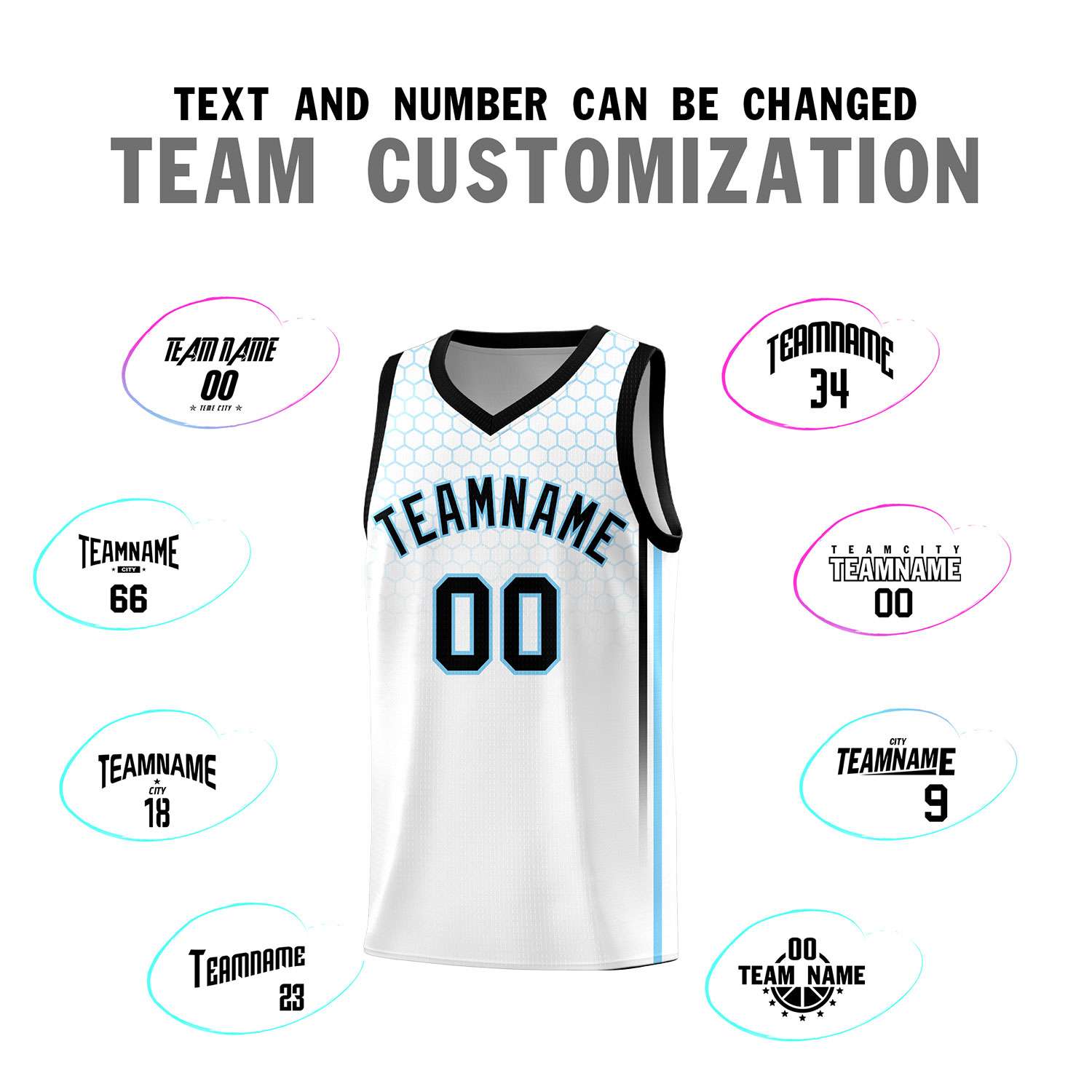 Custom White Personalized Honeycomb Pattern Sports Uniform Basketball Jersey