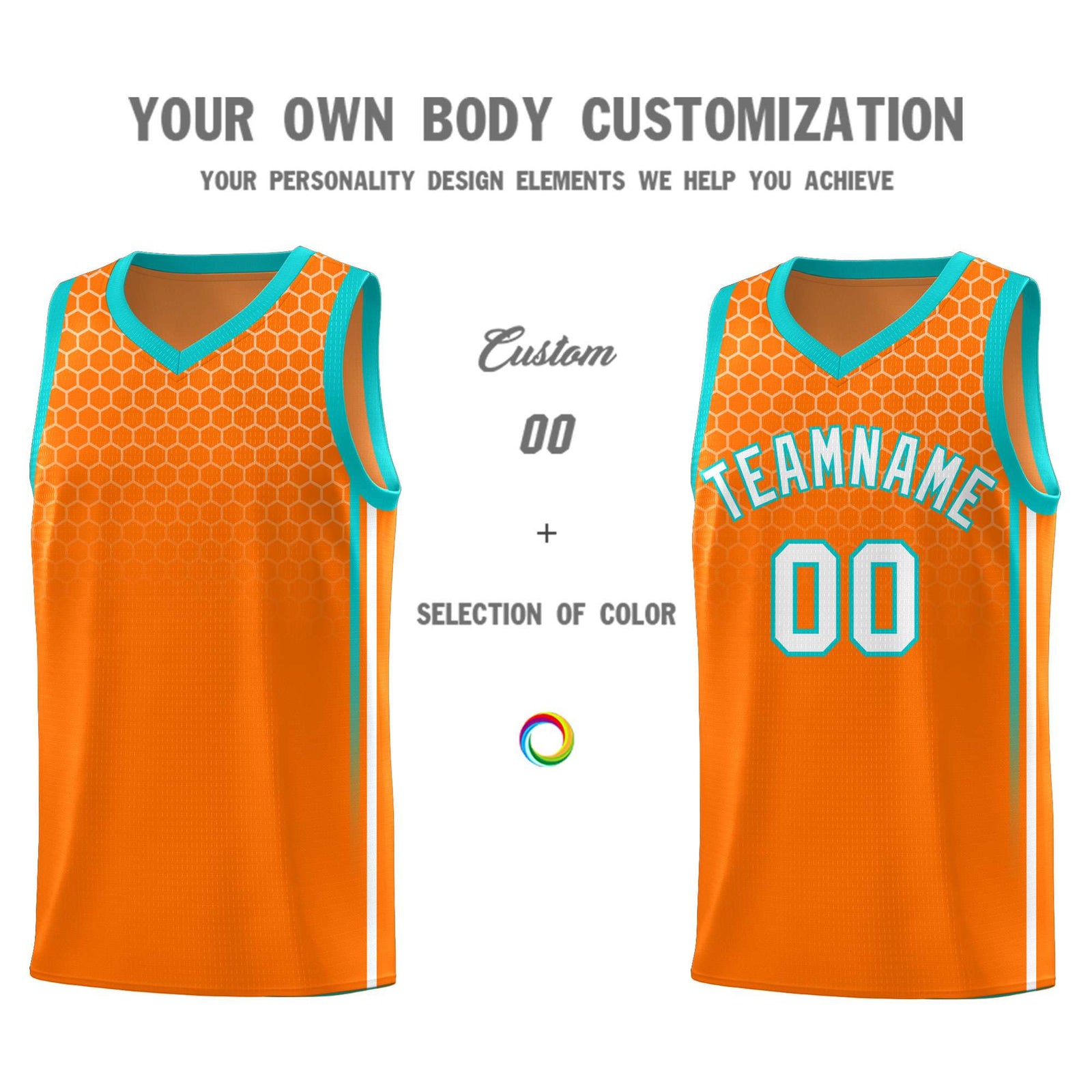 Custom Orange Personalized Honeycomb Pattern Sports Uniform Basketball Jersey