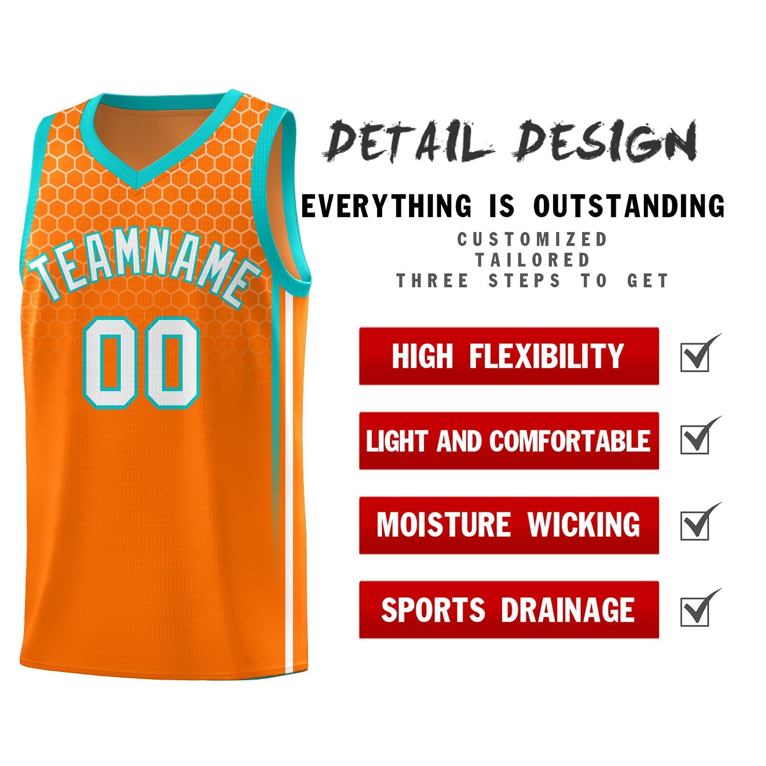 Custom Orange Personalized Honeycomb Pattern Sports Uniform Basketball Jersey