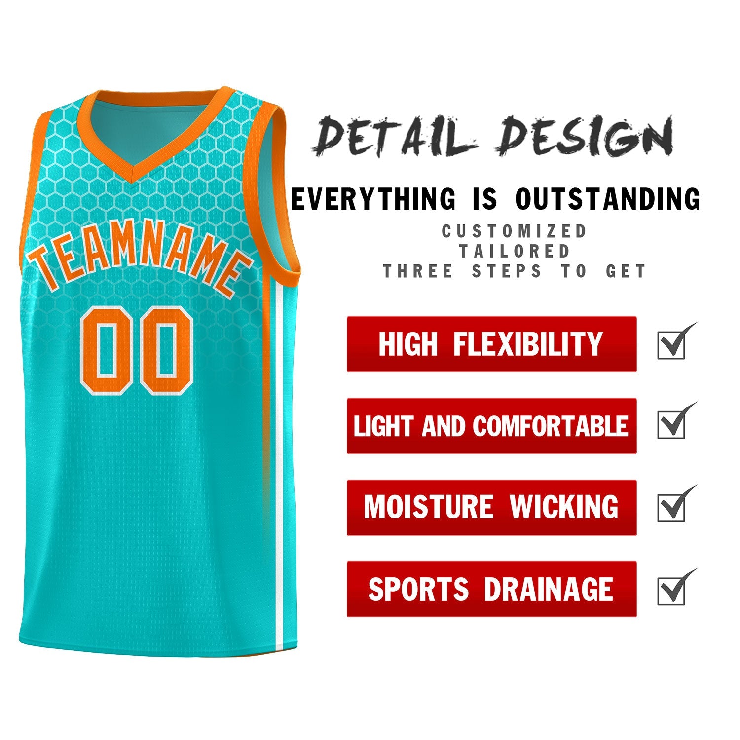 Custom Sky Blue Personalized Honeycomb Pattern Sports Uniform Basketball Jersey