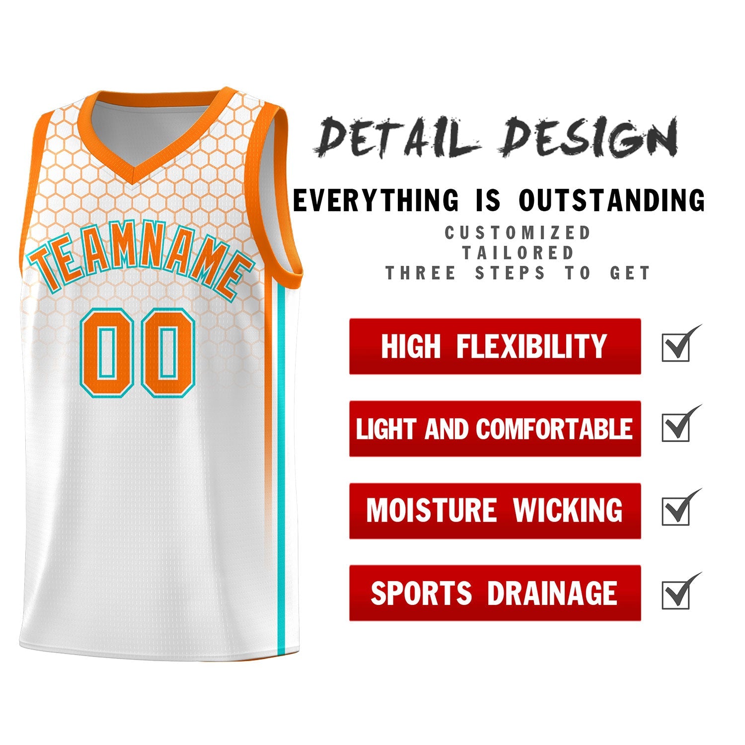 Custom White Personalized Honeycomb Pattern Sports Uniform Basketball Jersey
