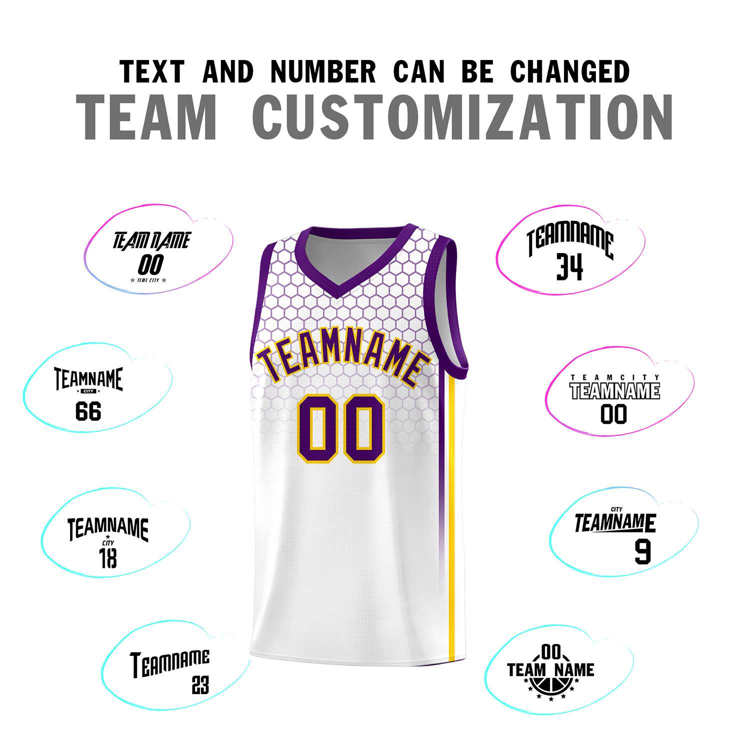 Custom White Personalized Honeycomb Pattern Sports Uniform Basketball Jersey
