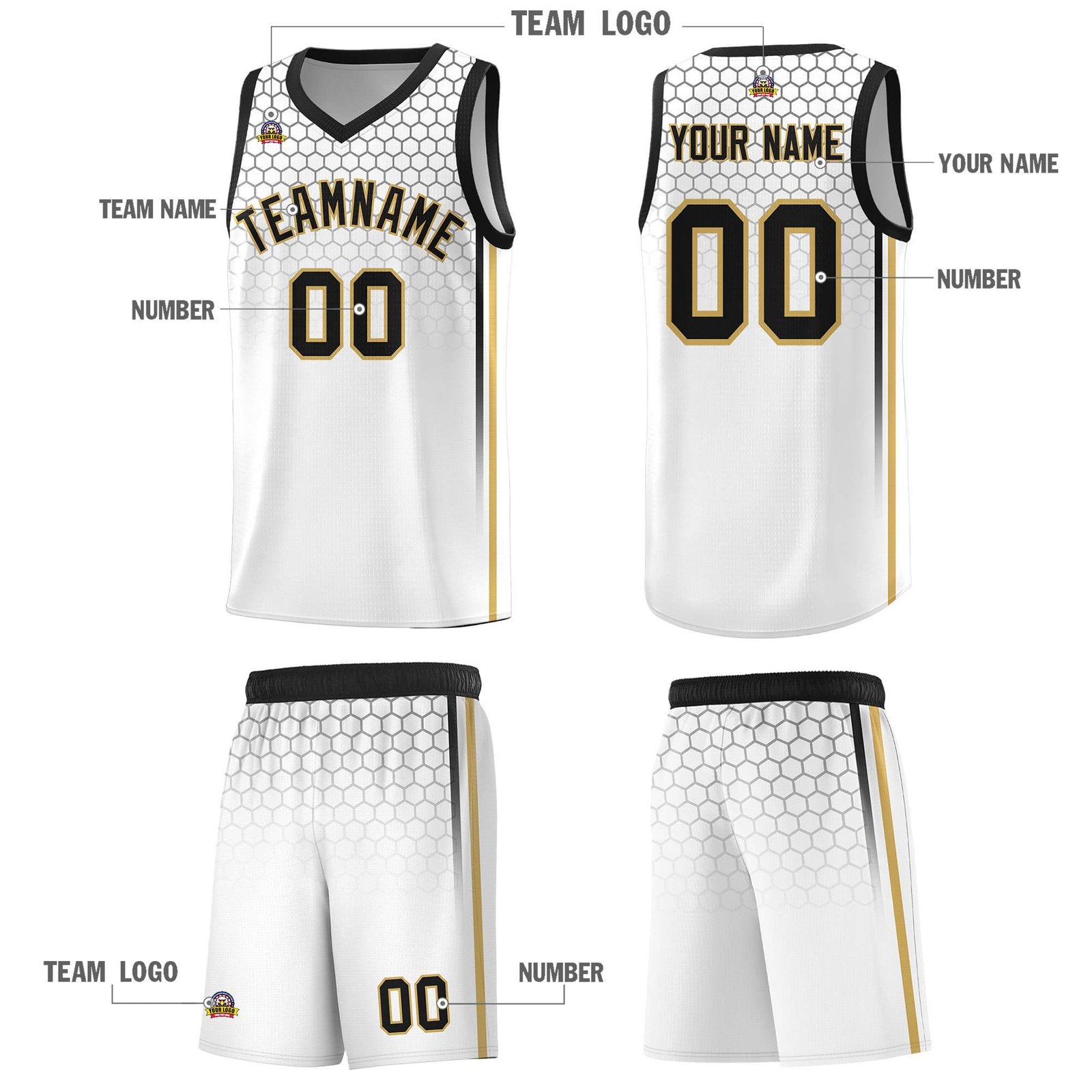 Custom White Personalized Honeycomb Pattern Sports Uniform Basketball Jersey