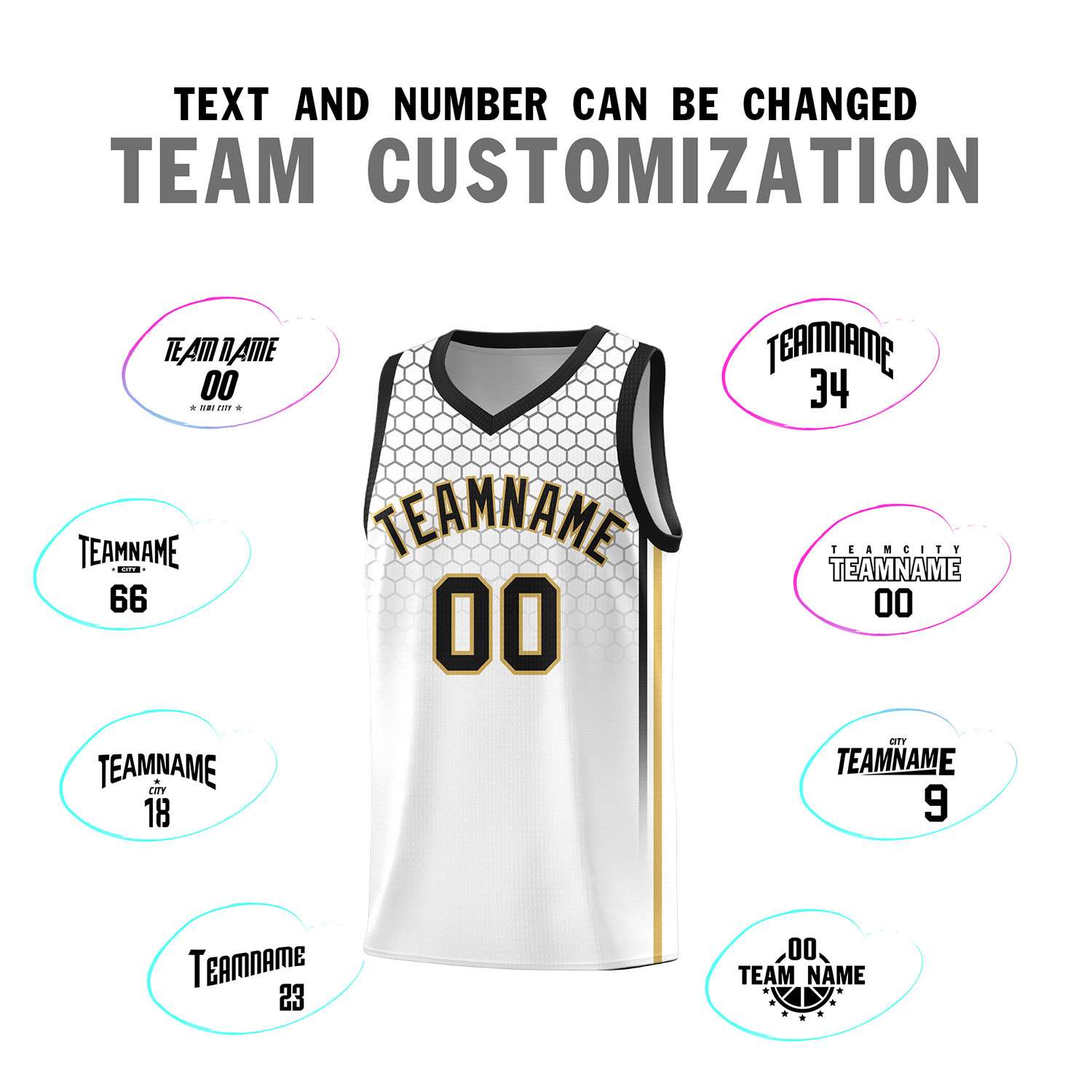 Custom White Personalized Honeycomb Pattern Sports Uniform Basketball Jersey