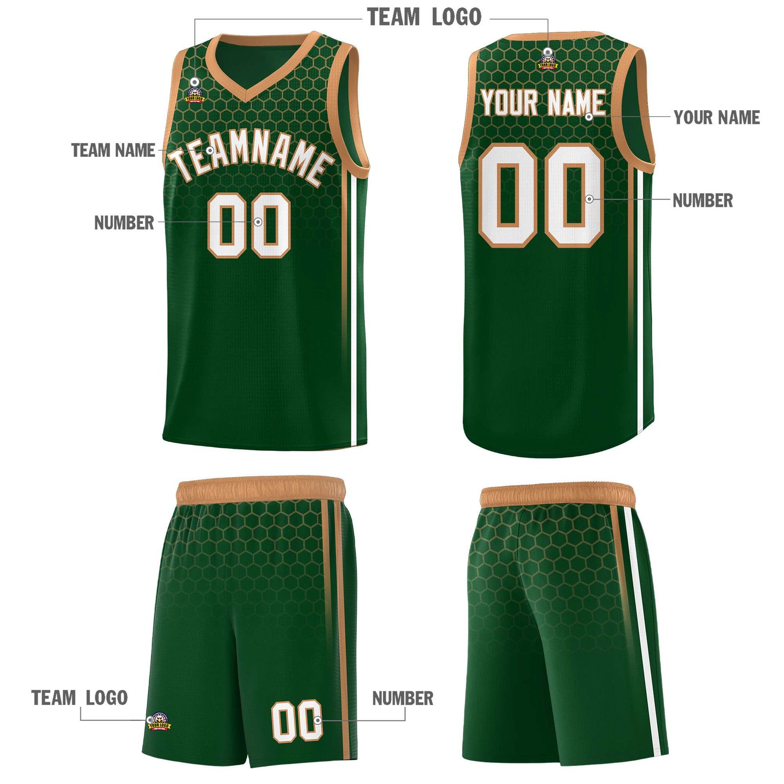 Custom Green Personalized Honeycomb Pattern Sports Uniform Basketball Jersey