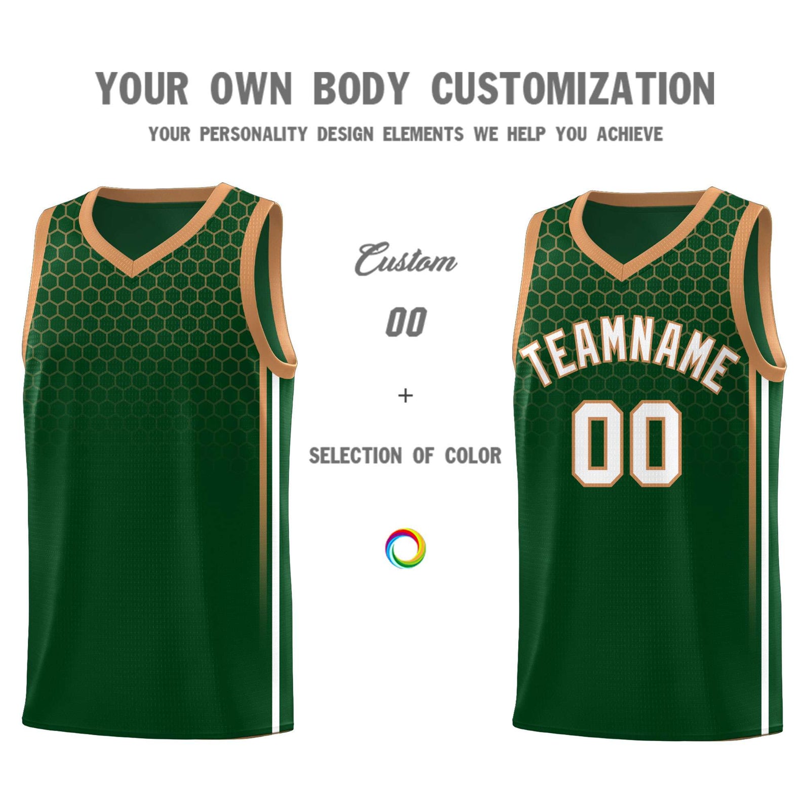 Custom Green Personalized Honeycomb Pattern Sports Uniform Basketball Jersey
