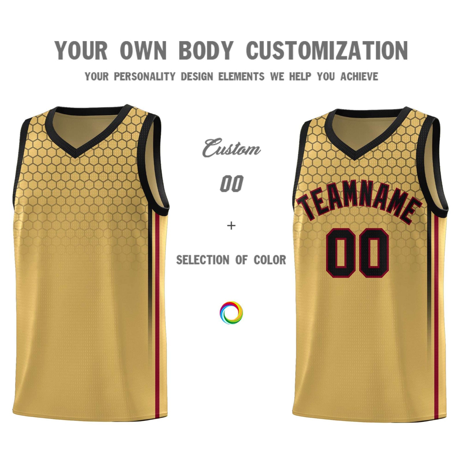 Custom Old Gold Personalized Honeycomb Pattern Sports Uniform Basketball Jersey