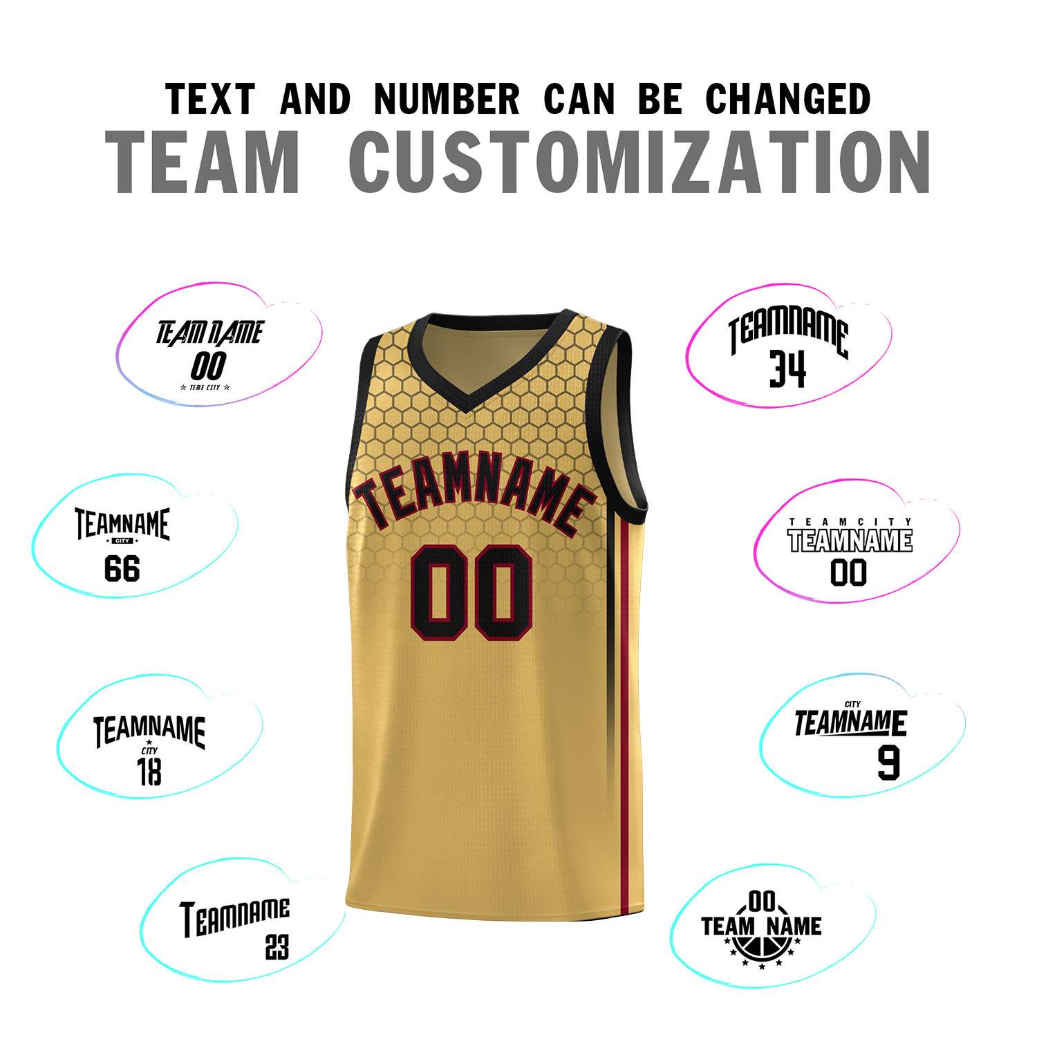 Custom Old Gold Personalized Honeycomb Pattern Sports Uniform Basketball Jersey